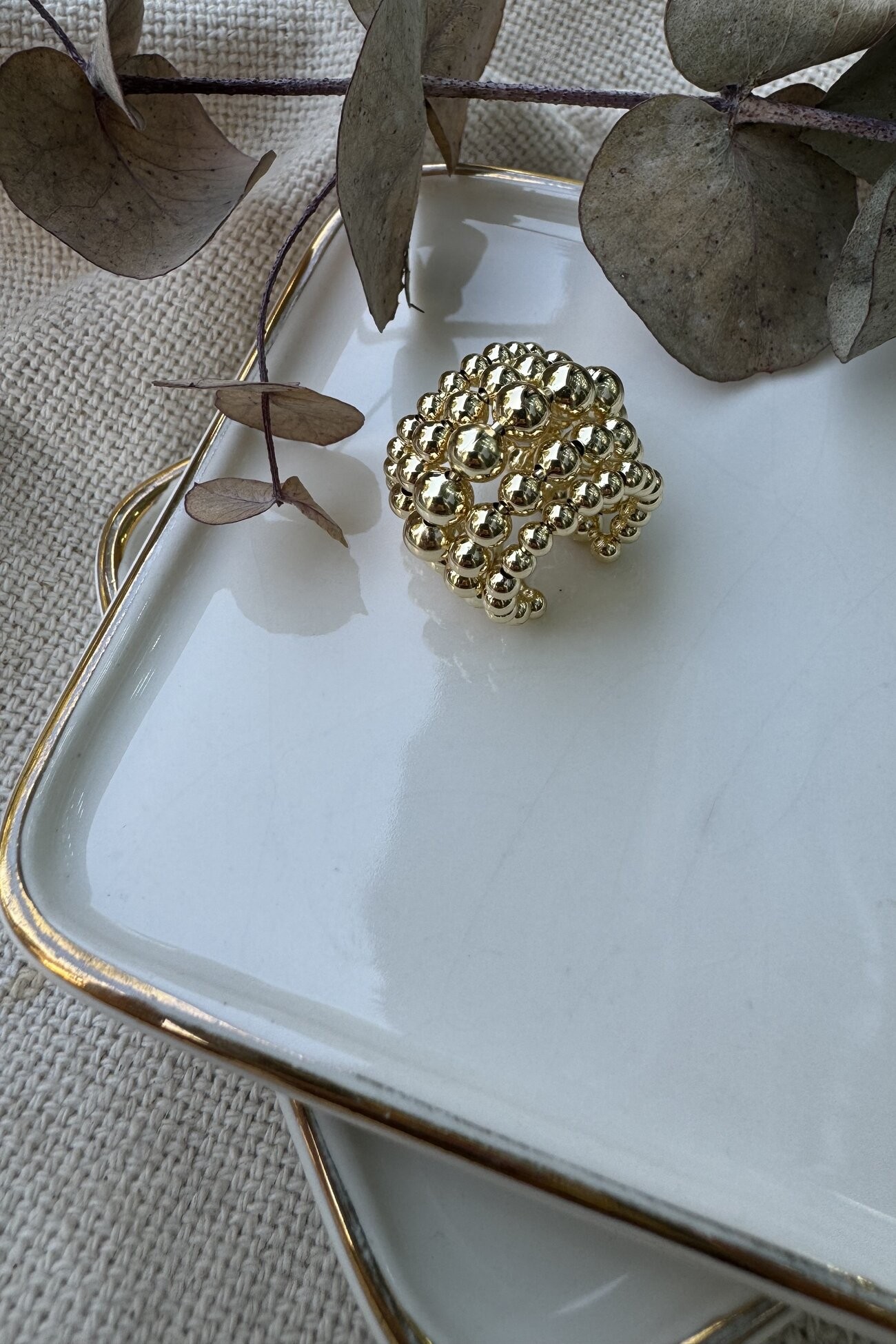 Beş Sıra Topçuk Kıkırdak Küpe Gold