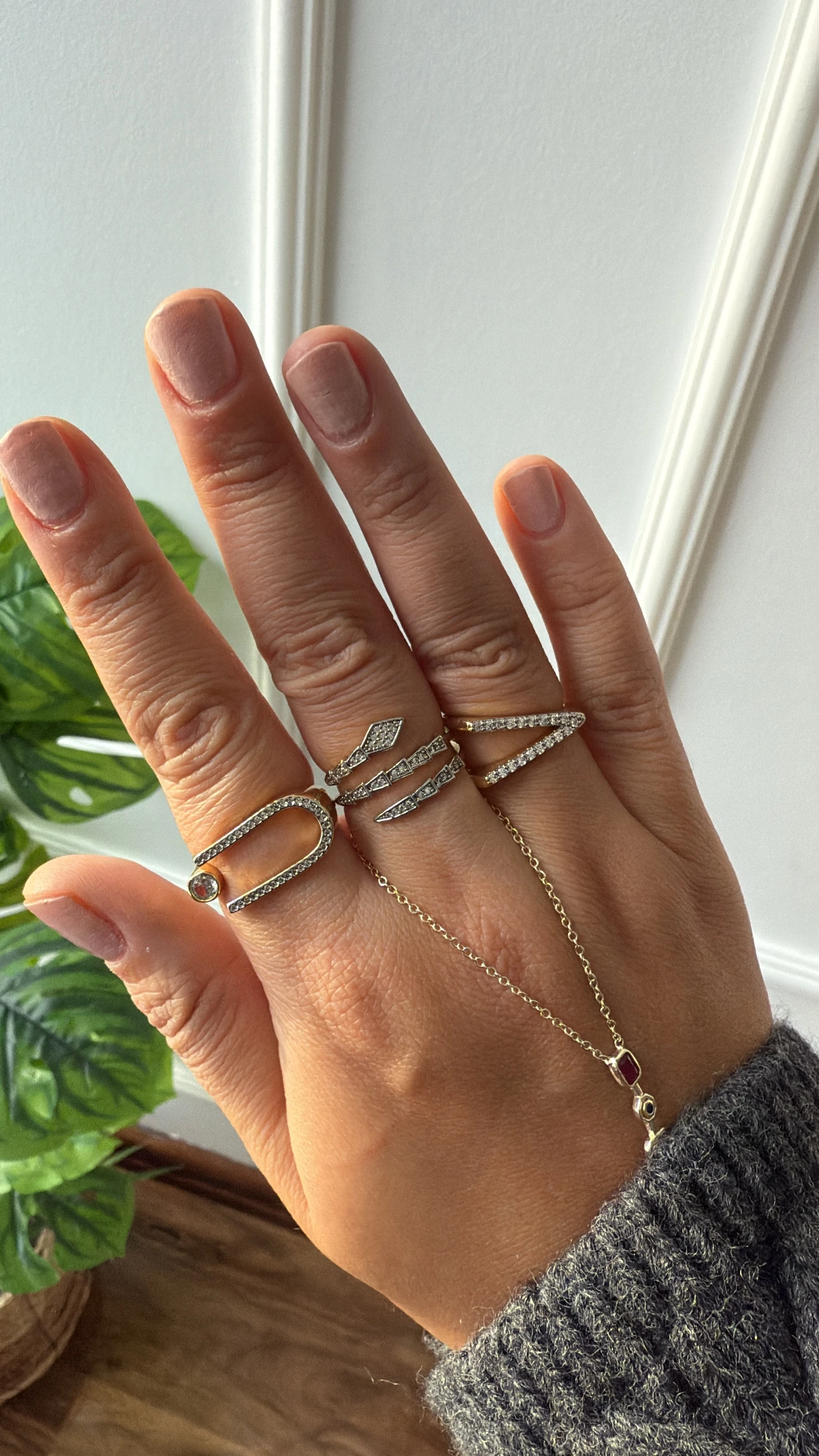 14K Altın Kaplama Taşlı U Tasarım Yüzük