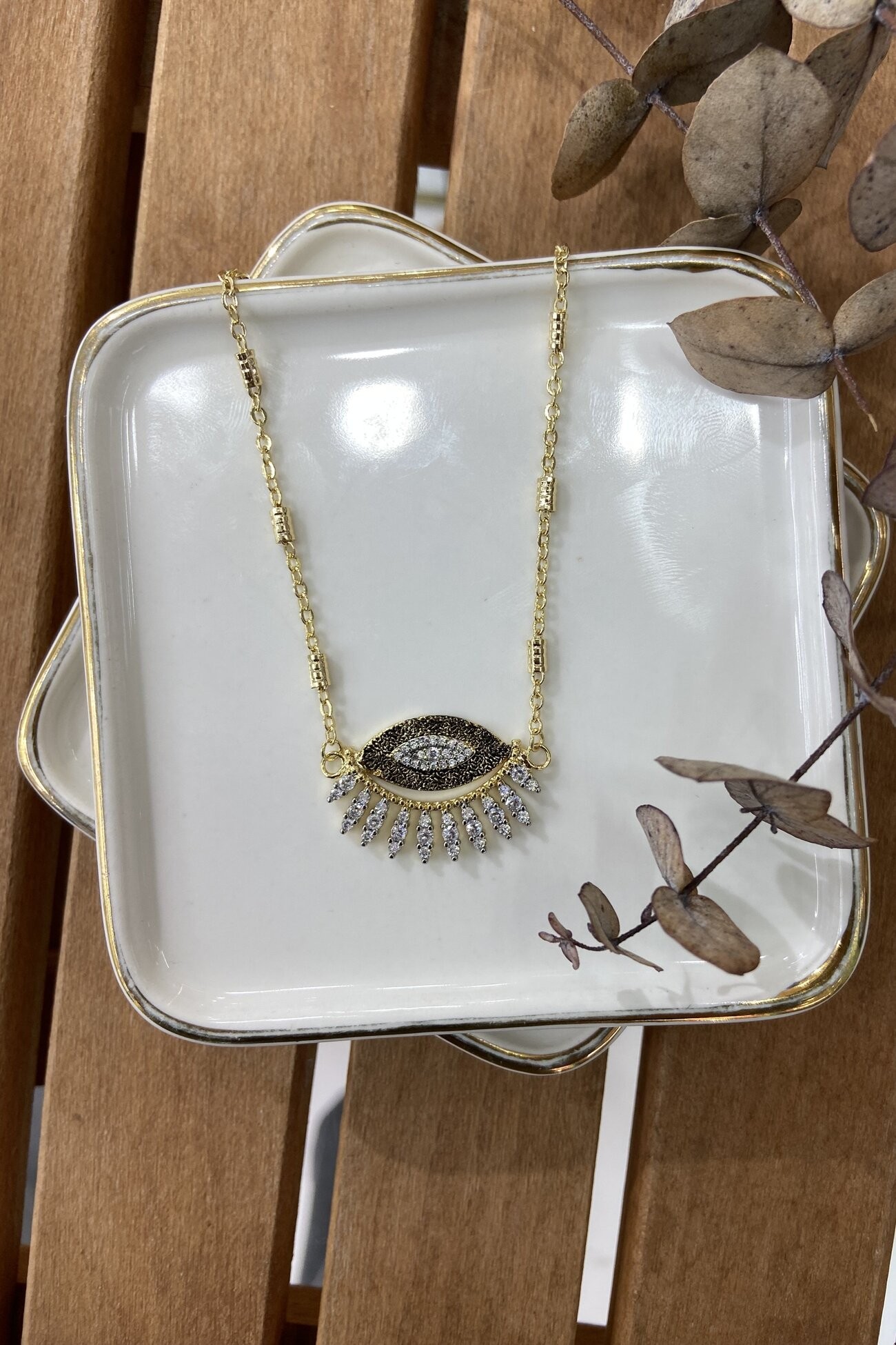 14K Altın Kaplama Kirpikli Göz Kolye 60cm
