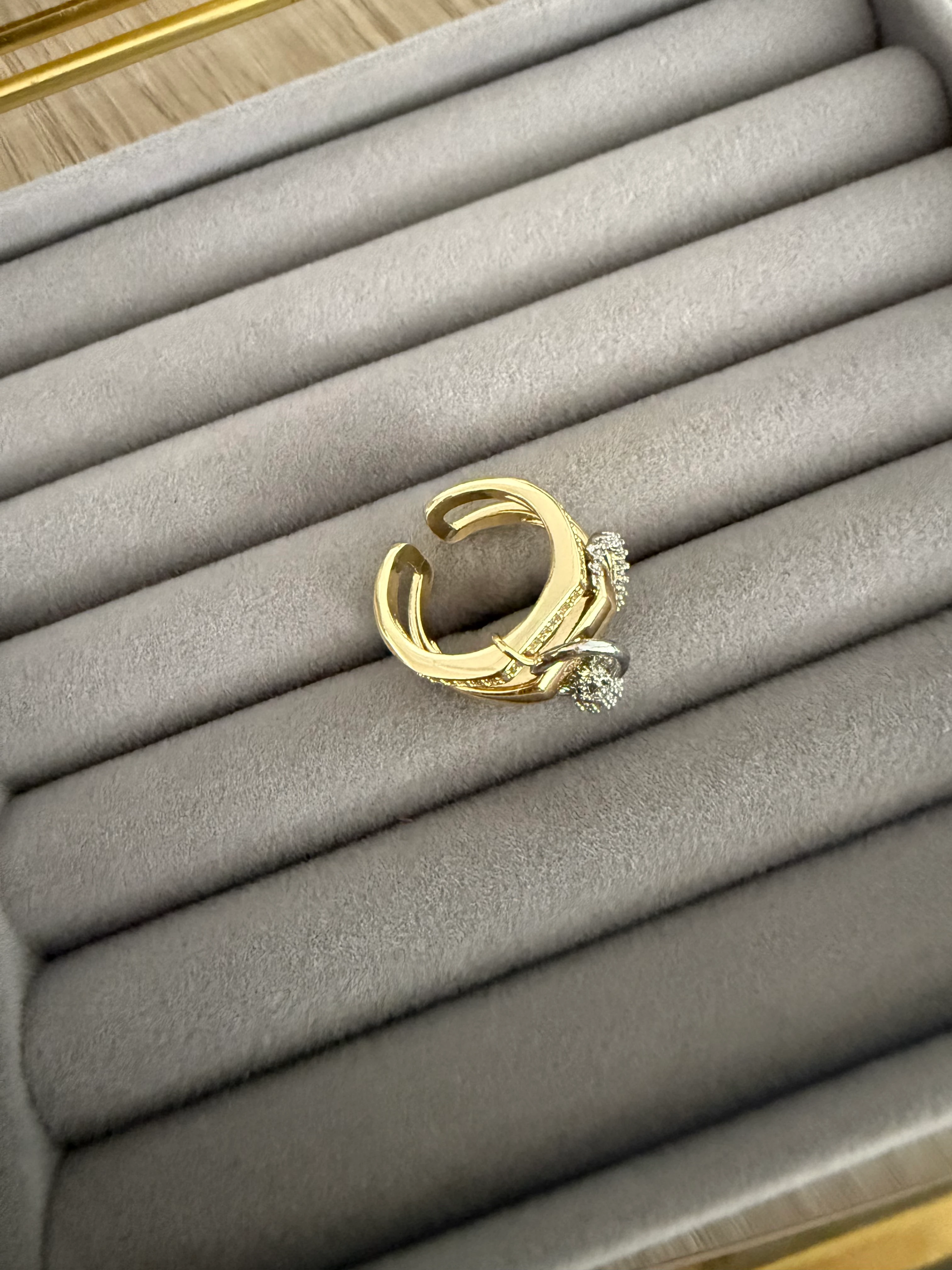 14K Altın Kaplama Halka Geçişli İkili Yüzük