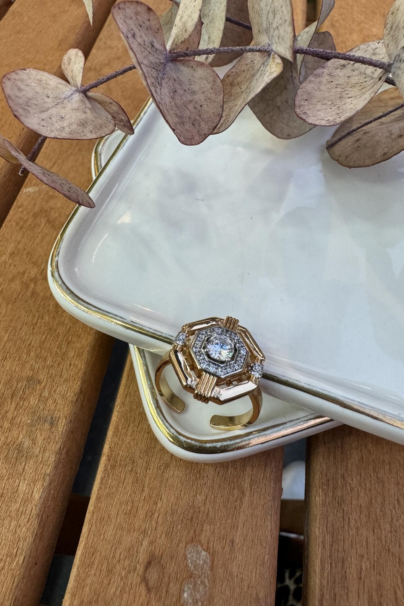 14K Altın Kaplama Çift Renk Tasarım Yüzük