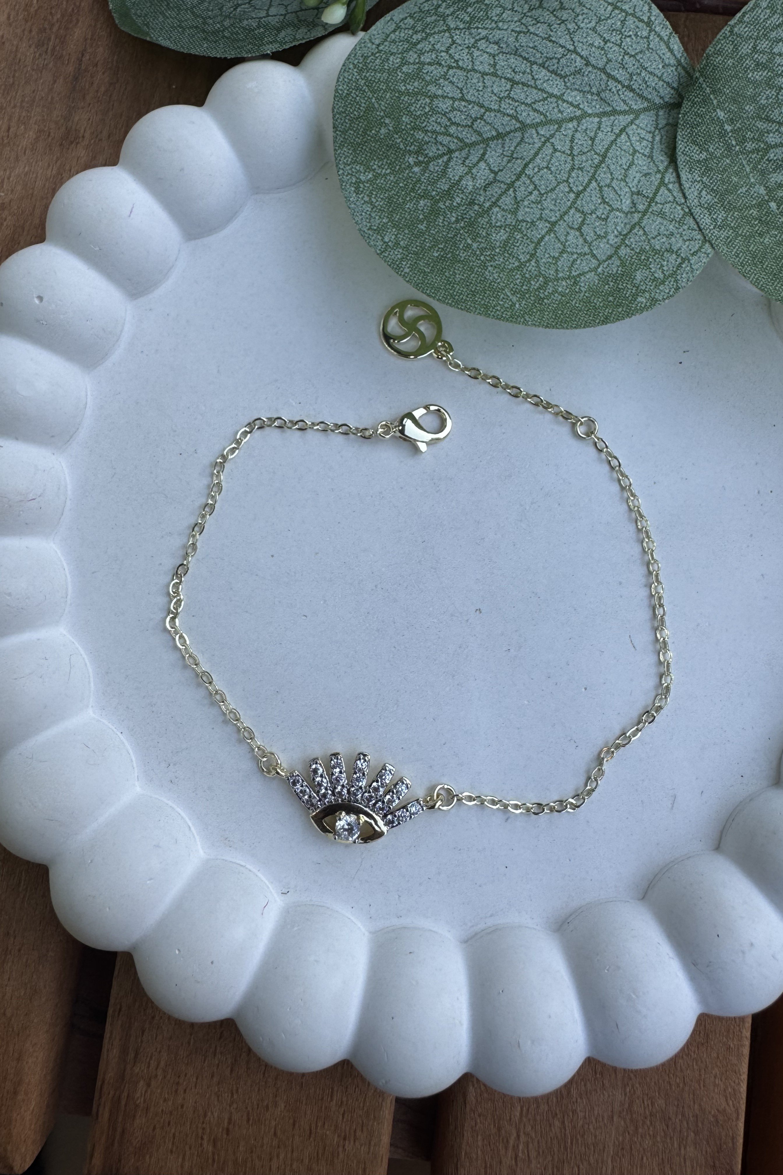 14K Altın Kaplama Minimal Kirpikli Göz Bileklik 18+2cm