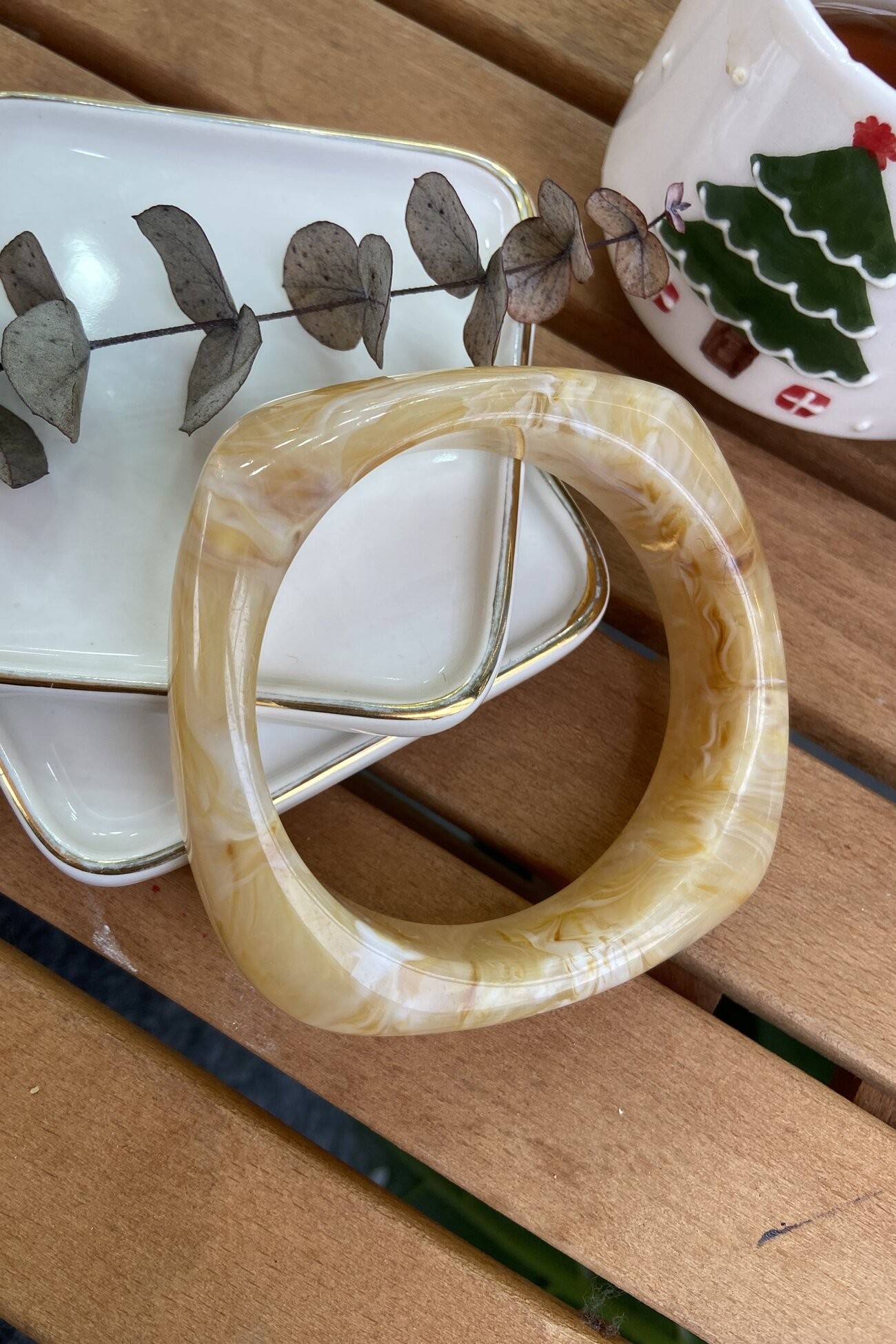Krem Kare Kemik Bilezik 7cm