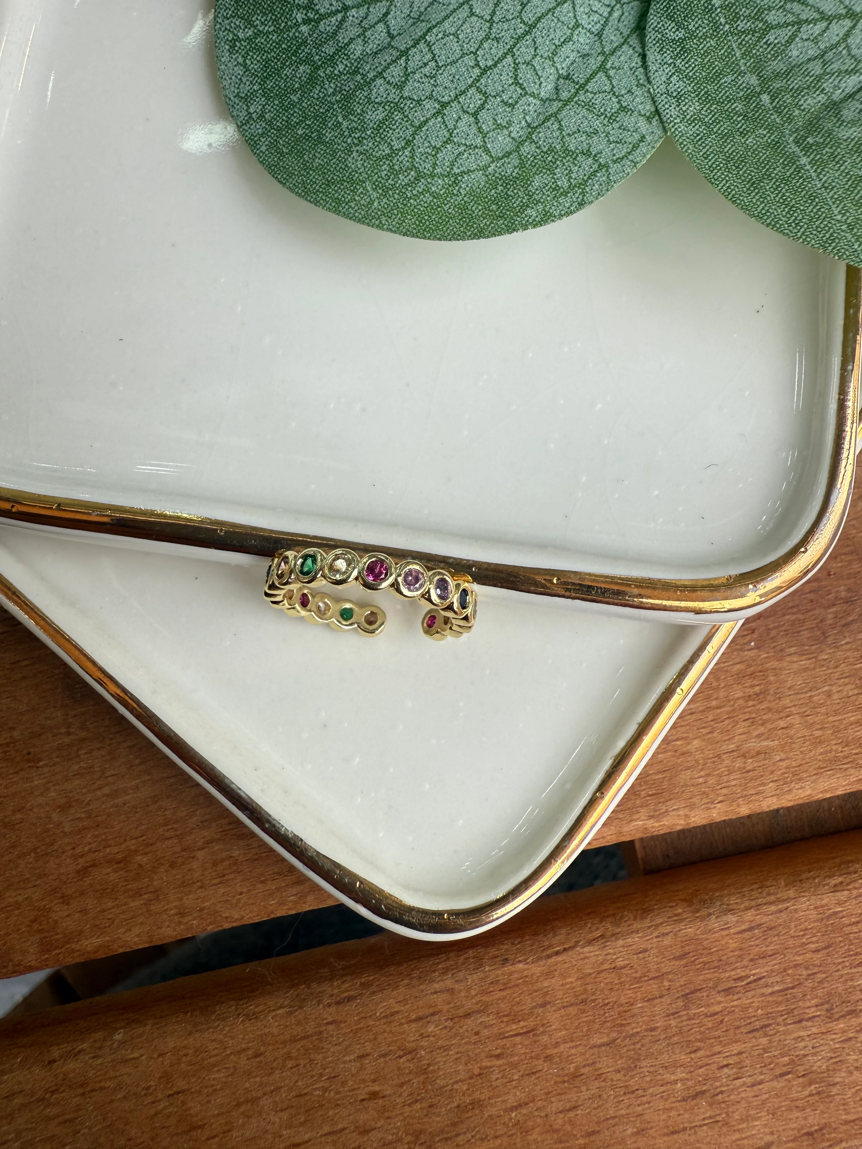 14K Altın Kaplama Minik Renkli Taşlı Serçe Pamak Yüzüğü