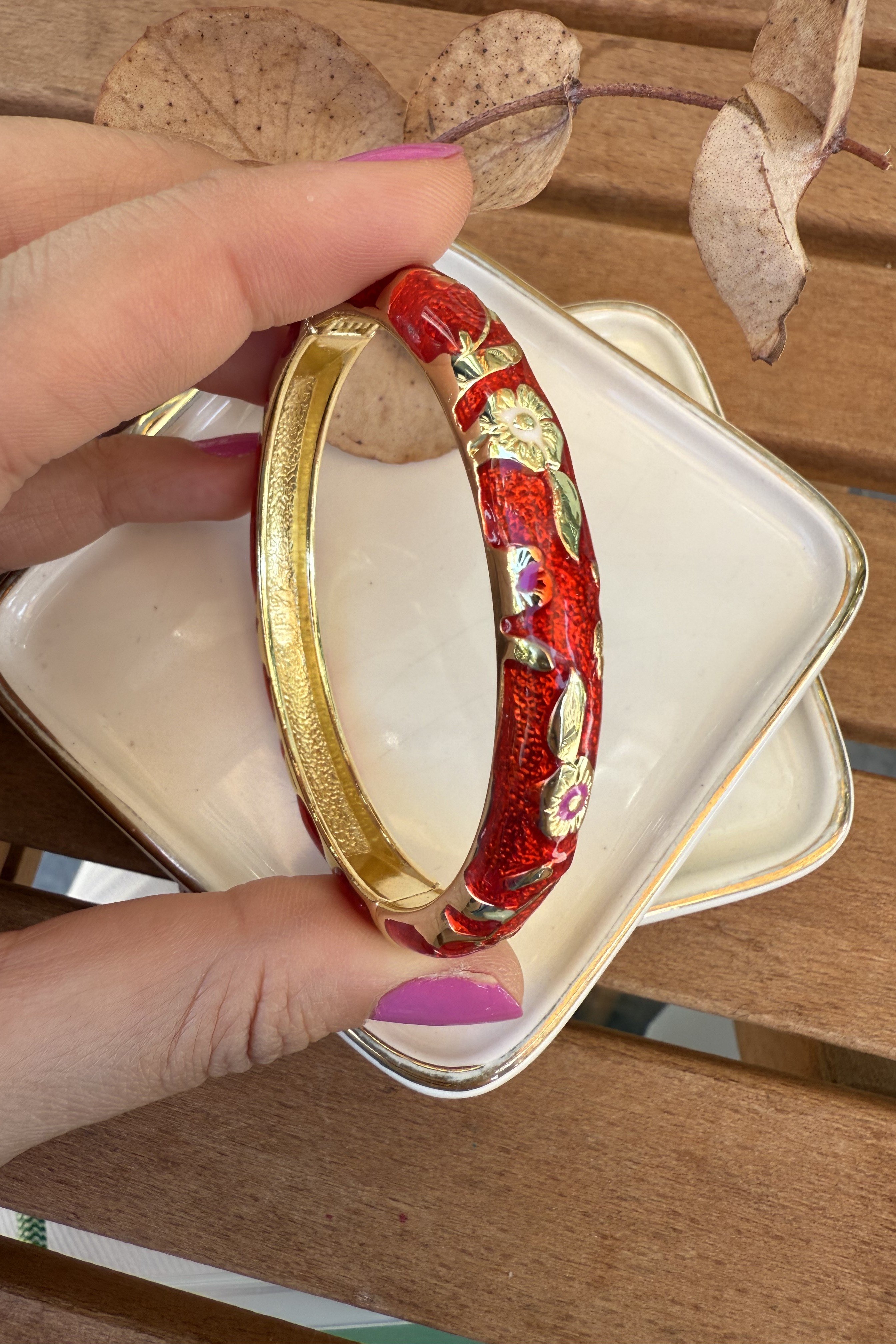 14K Altın Kaplama Orta Kırmızı Alina Bilezik 6cm