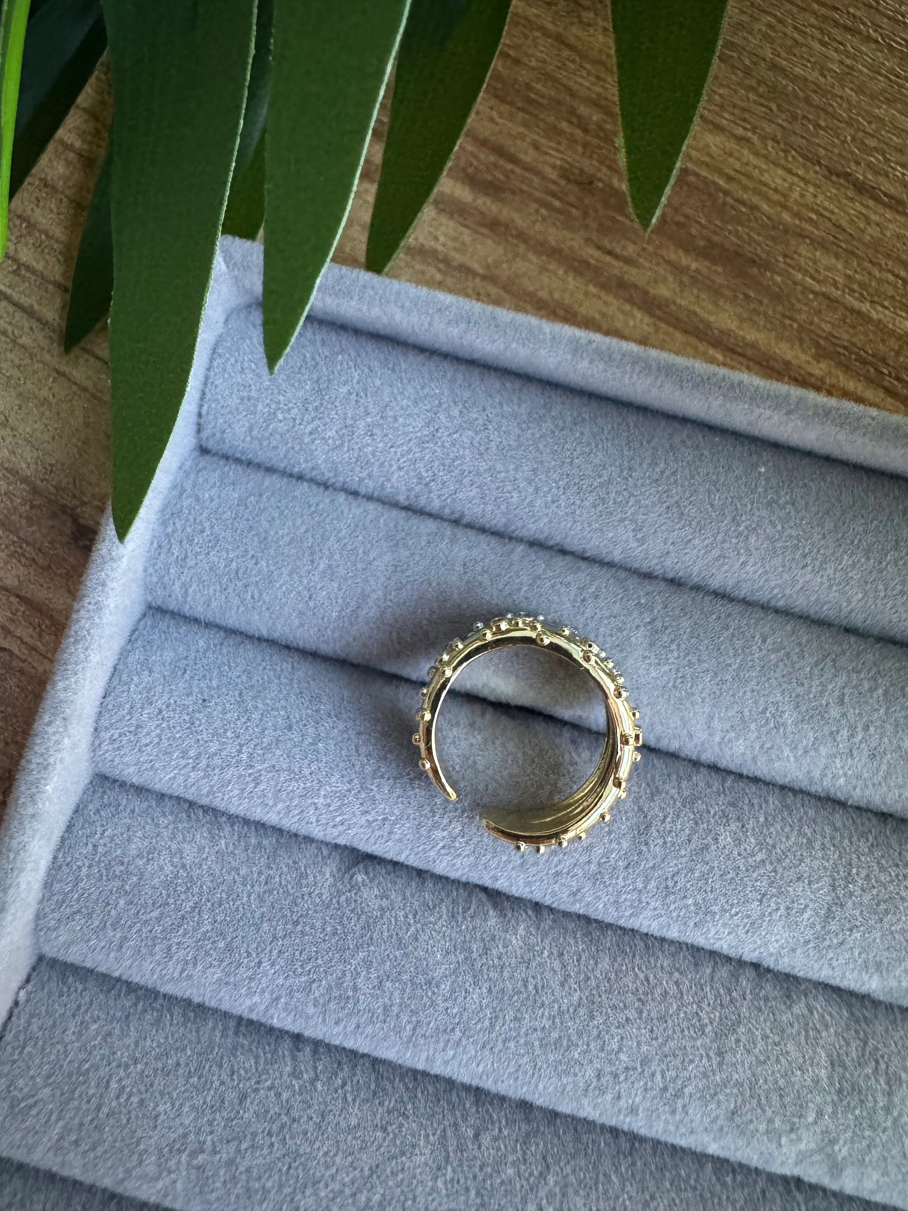 14K Altın Kaplama Çift Renk Noktalı Serçe Parmak Yüzüğü