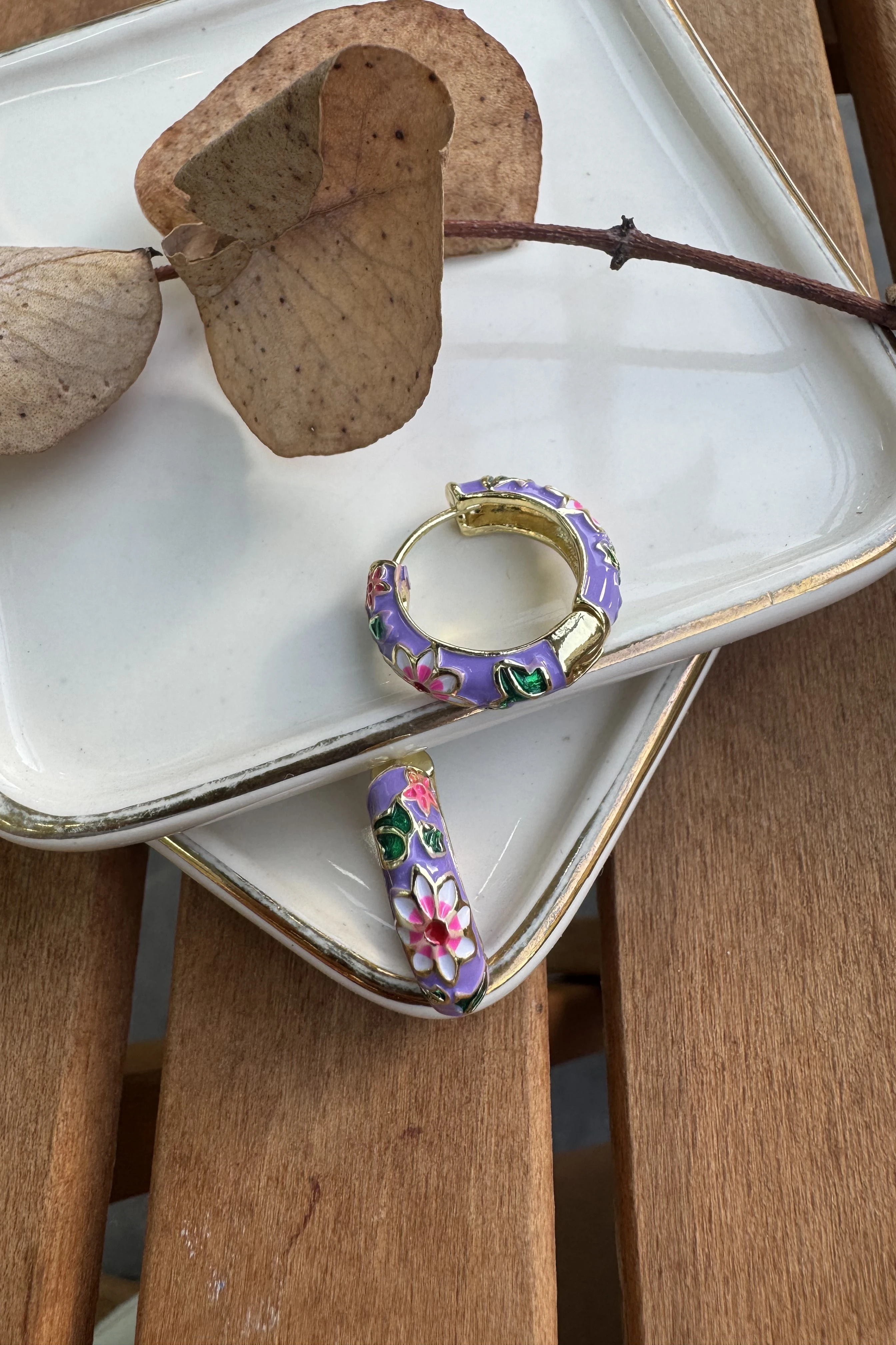 14K Altın Kaplama Lila Mineli Lara Küpe