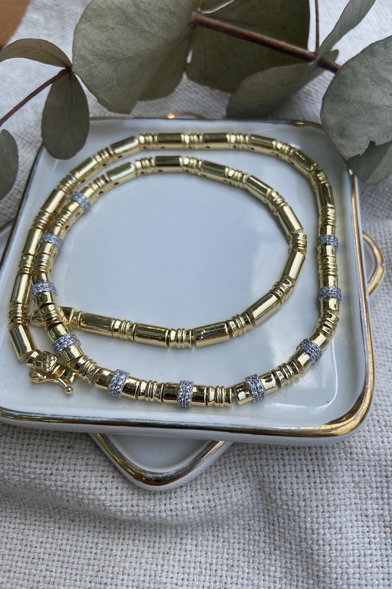 14K Altın Kaplama Çift Renkli Serenay Kolyesi 48cm
