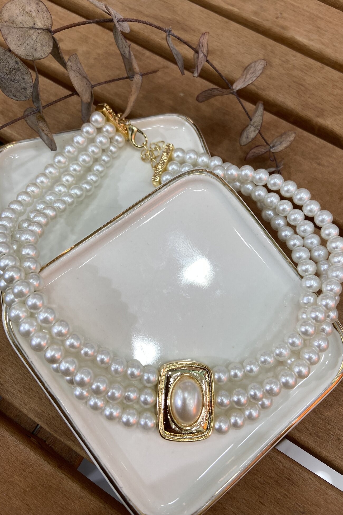 İncili Vintage Choker Kolye 38cm