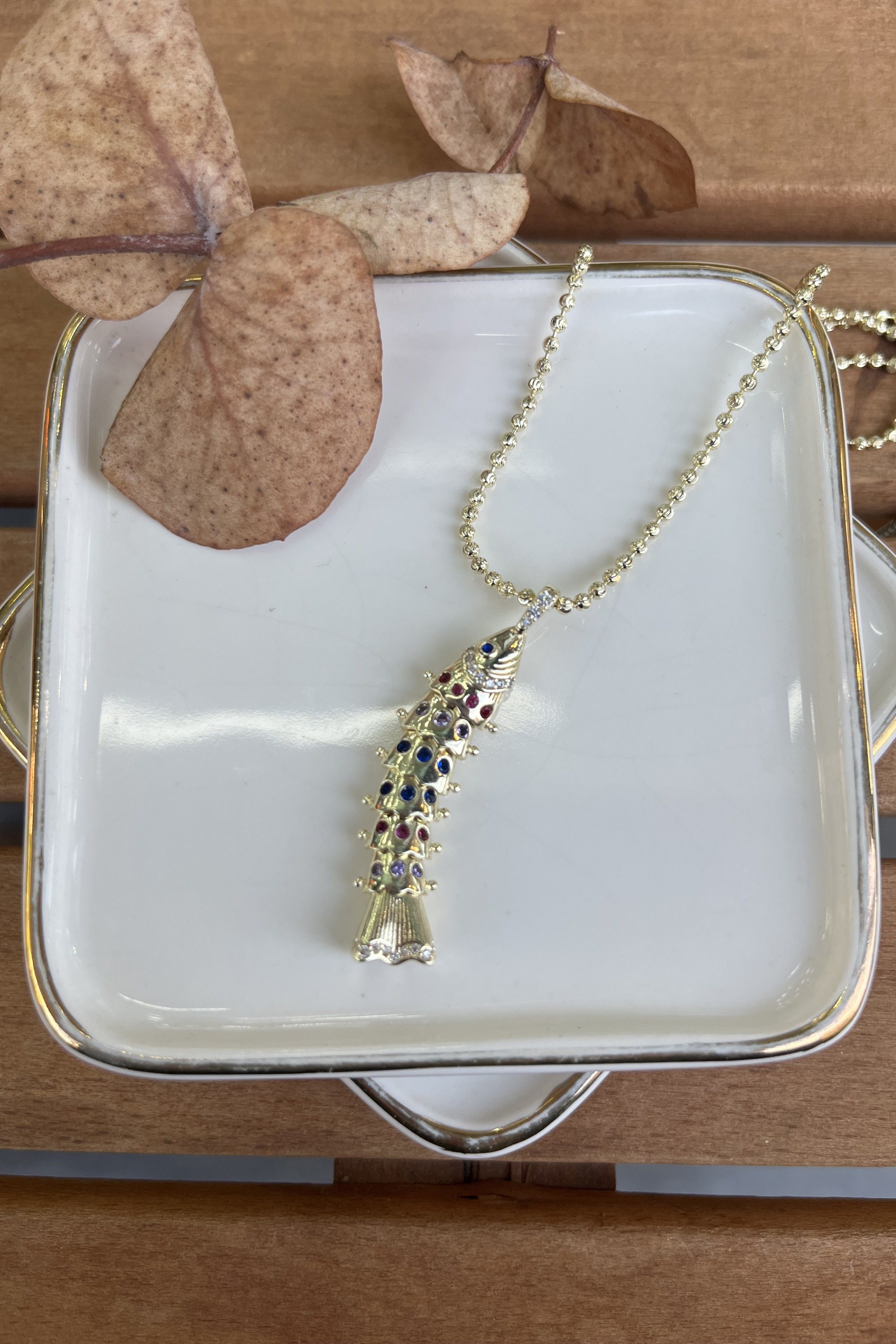 14K Altın Kaplama Taşlı Orfoz Kolye 57cm
