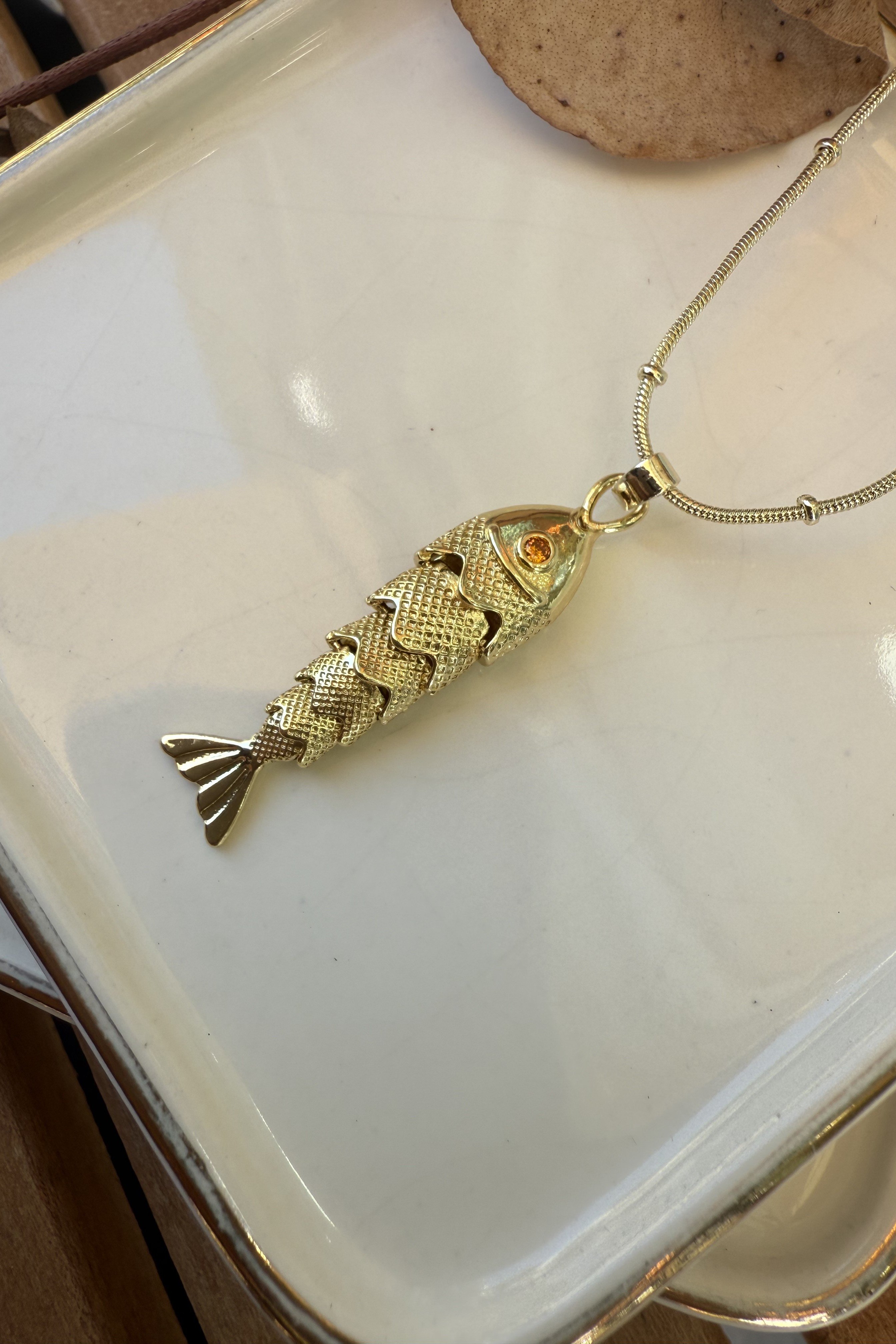14K Altın Kaplama Eklemli Büyük Hamsi Kolye 57cm