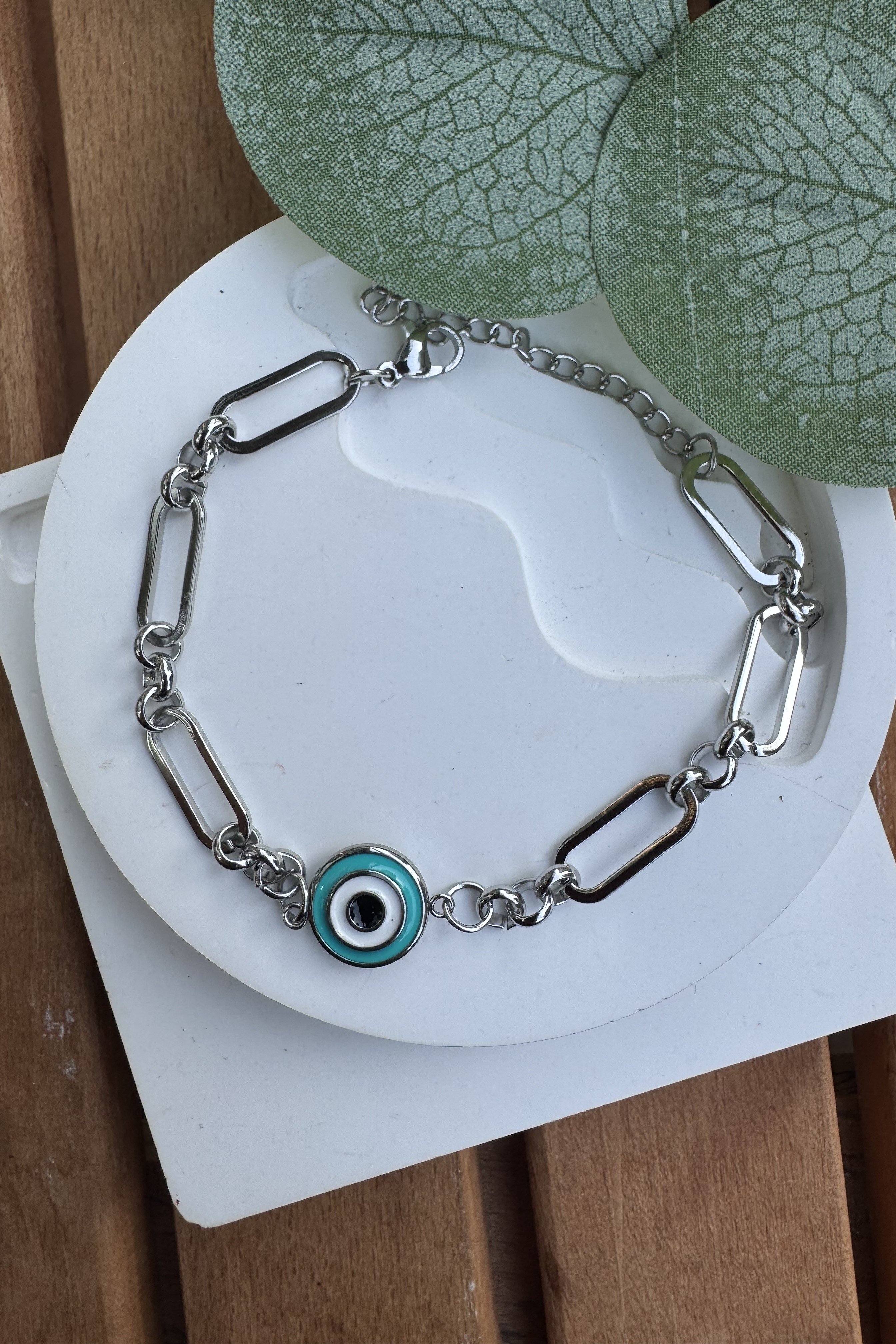 Çelik Mineli Nazar Bileklik Silver 17+5cm