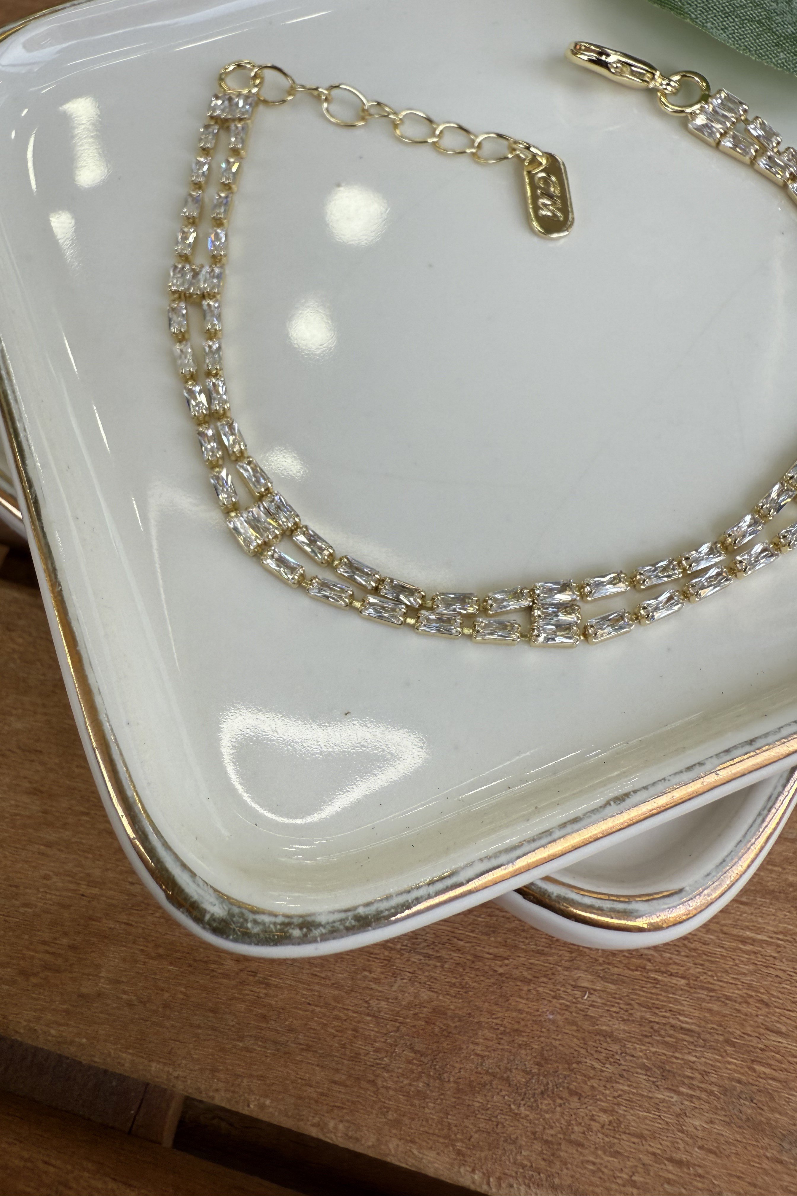 14K Altın Kaplama Çift Sıra Baget Su Yolu Bileklik Gold 17+3cm