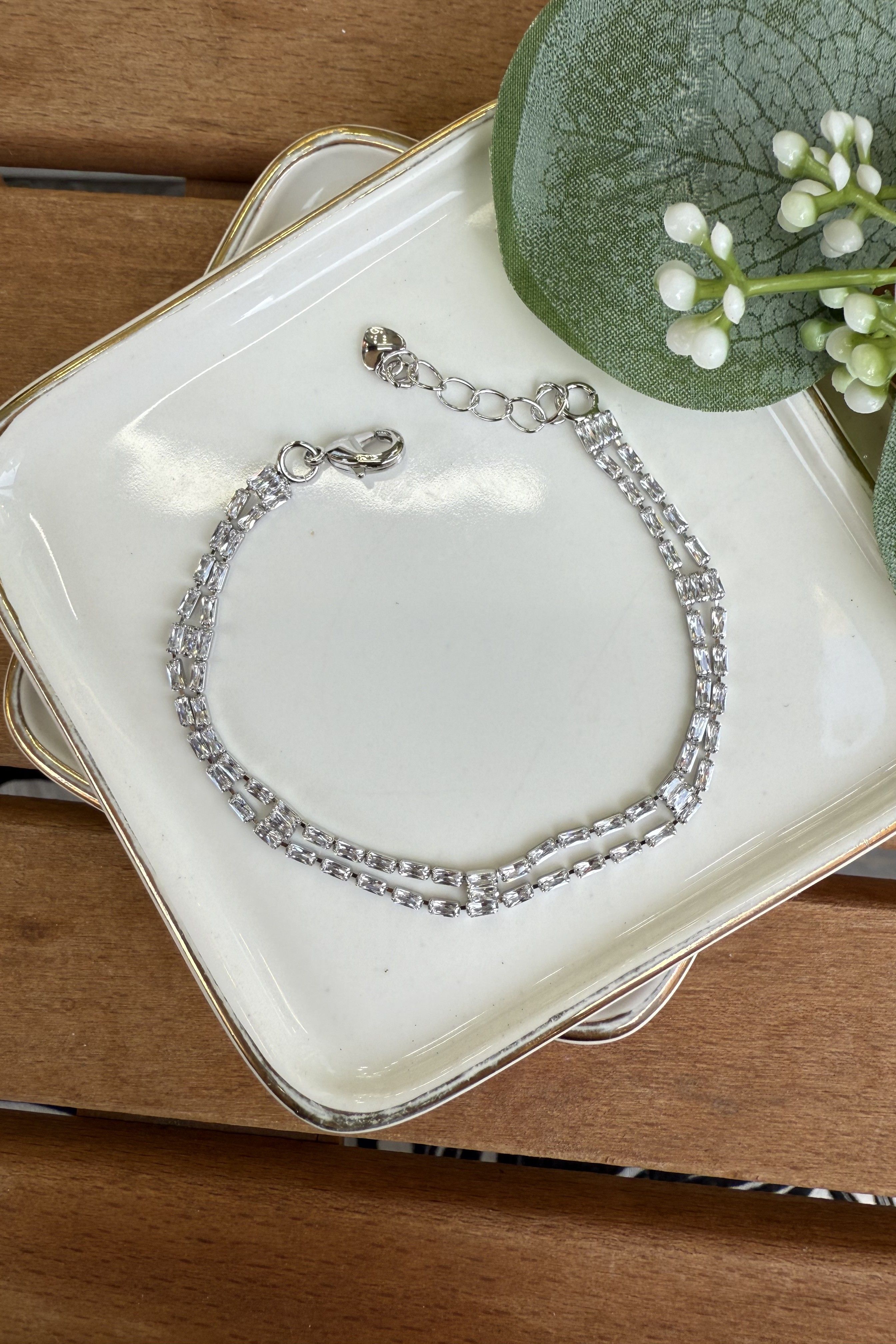 14K Altın Kaplama Çift Sıra Baget Su Yolu Bileklik Silver 17+3cm