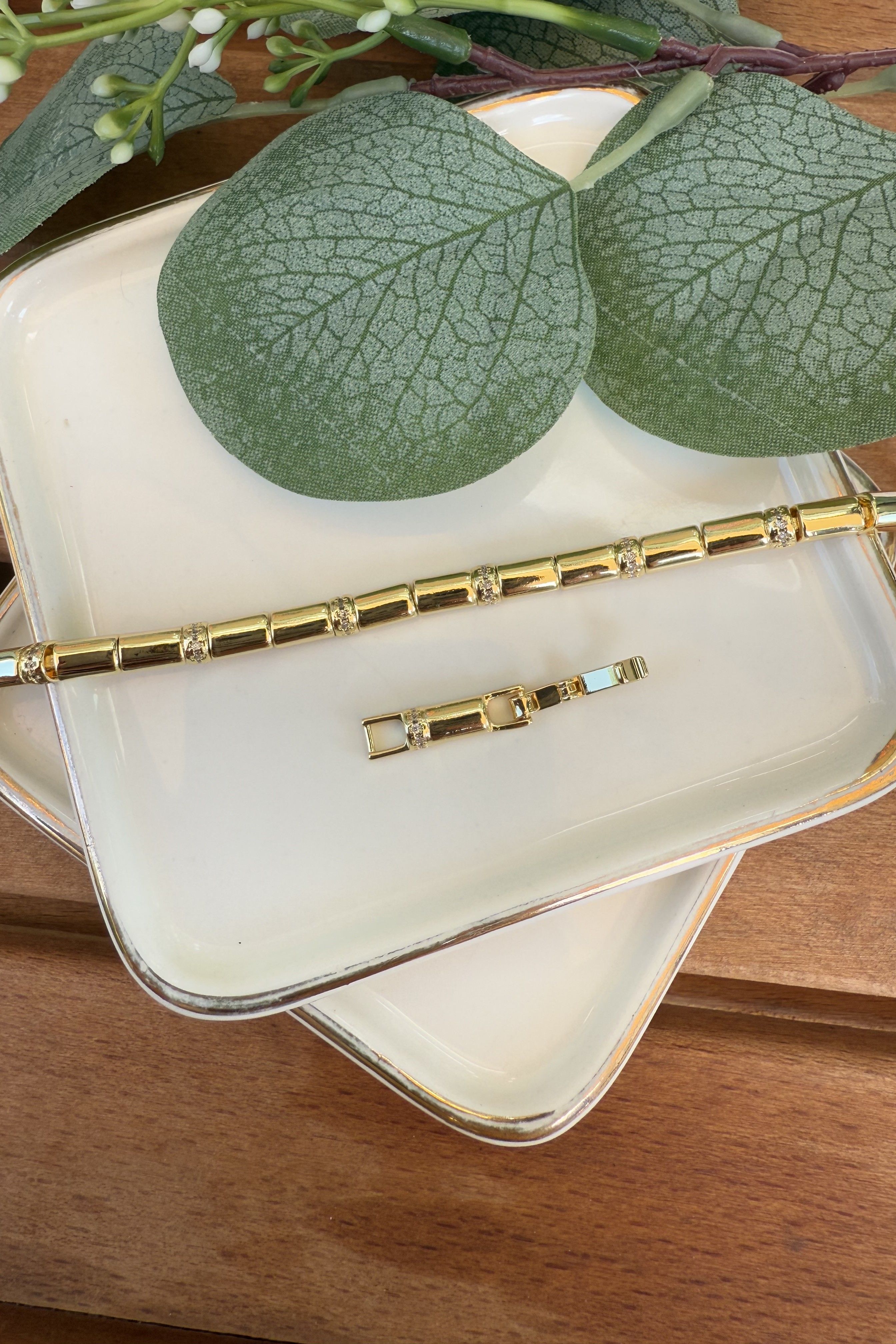 14K Altın Kaplama Silindir Geçişli Bileklik 16+2cm