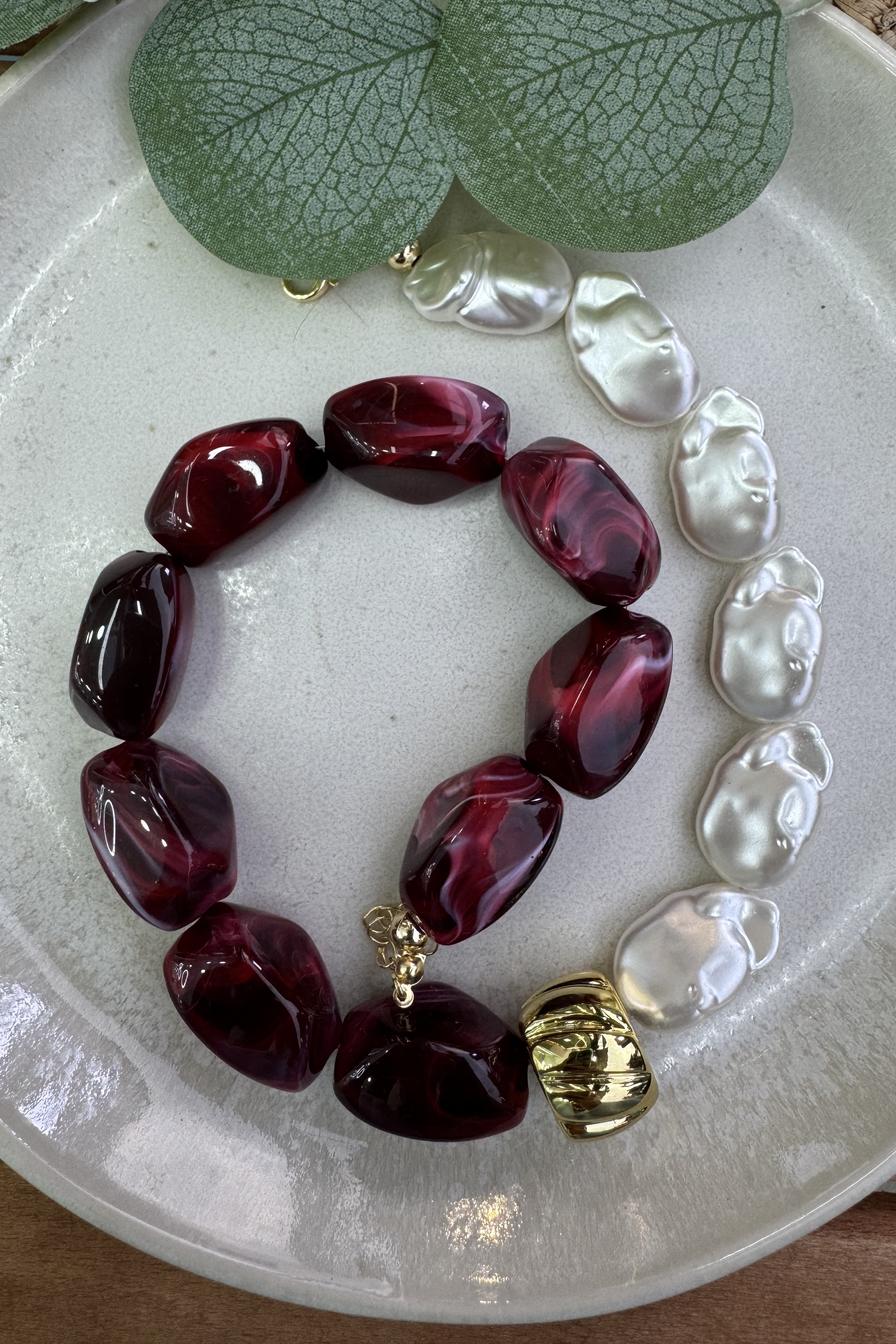 ZR Model Yarısı Bordo & İnci Kolye 45cm