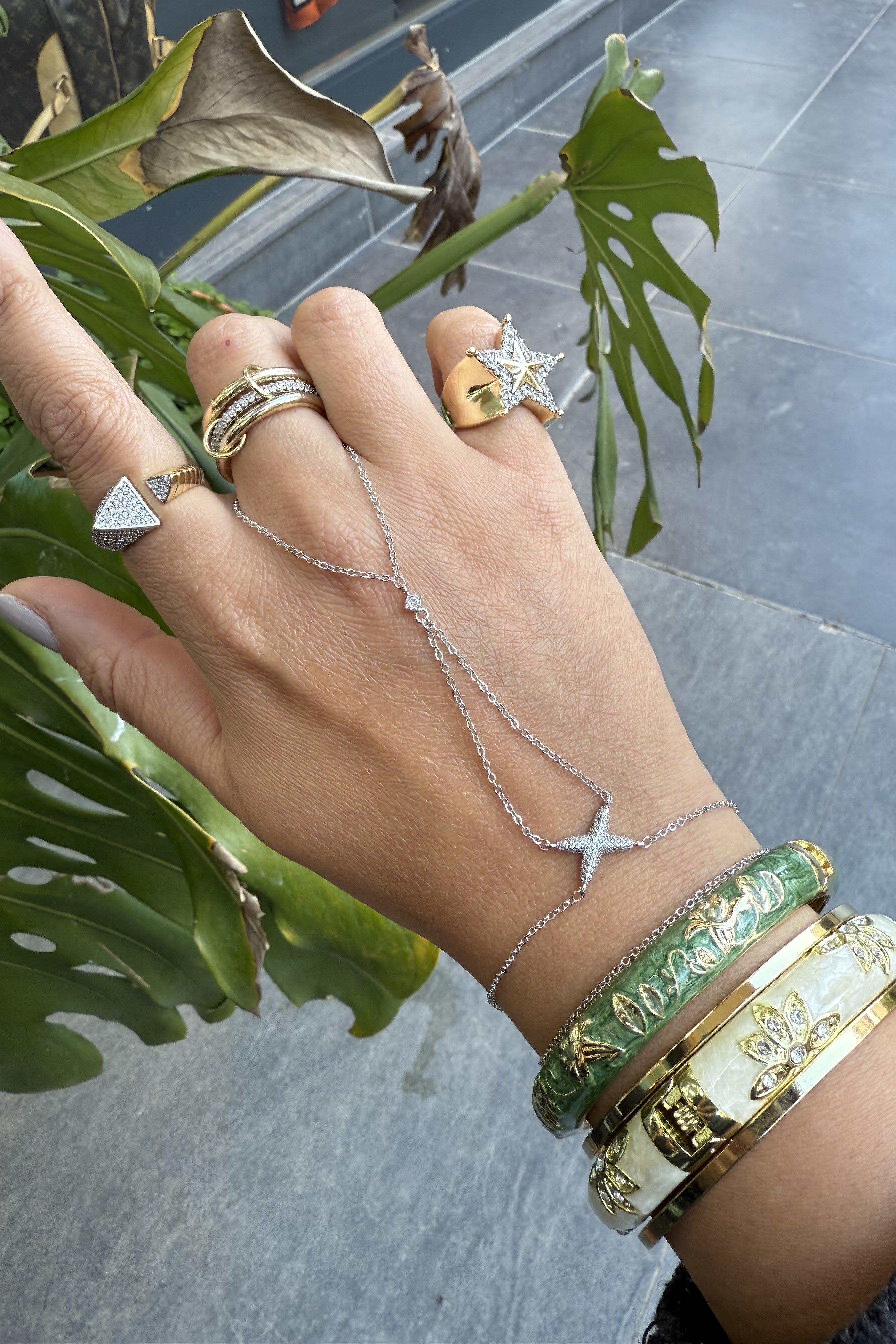 14K Altın Kaplama Taşlı X Şahmeran Silver