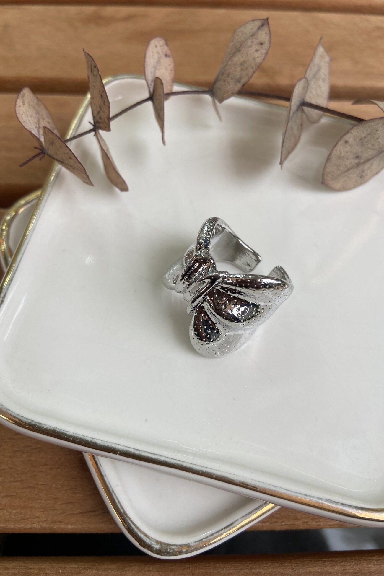 14K Altın Kaplama Noktalı Düğüm Yüzük Silver