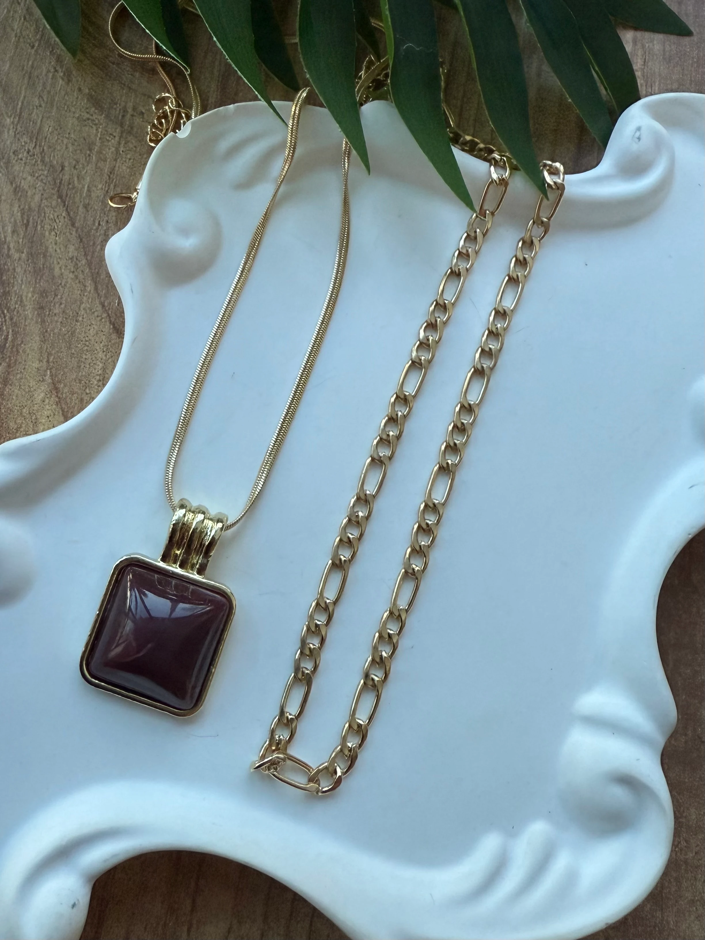 ZR Model Kahve Plakalı 2'li Kolye Seti (54cm+48cm)