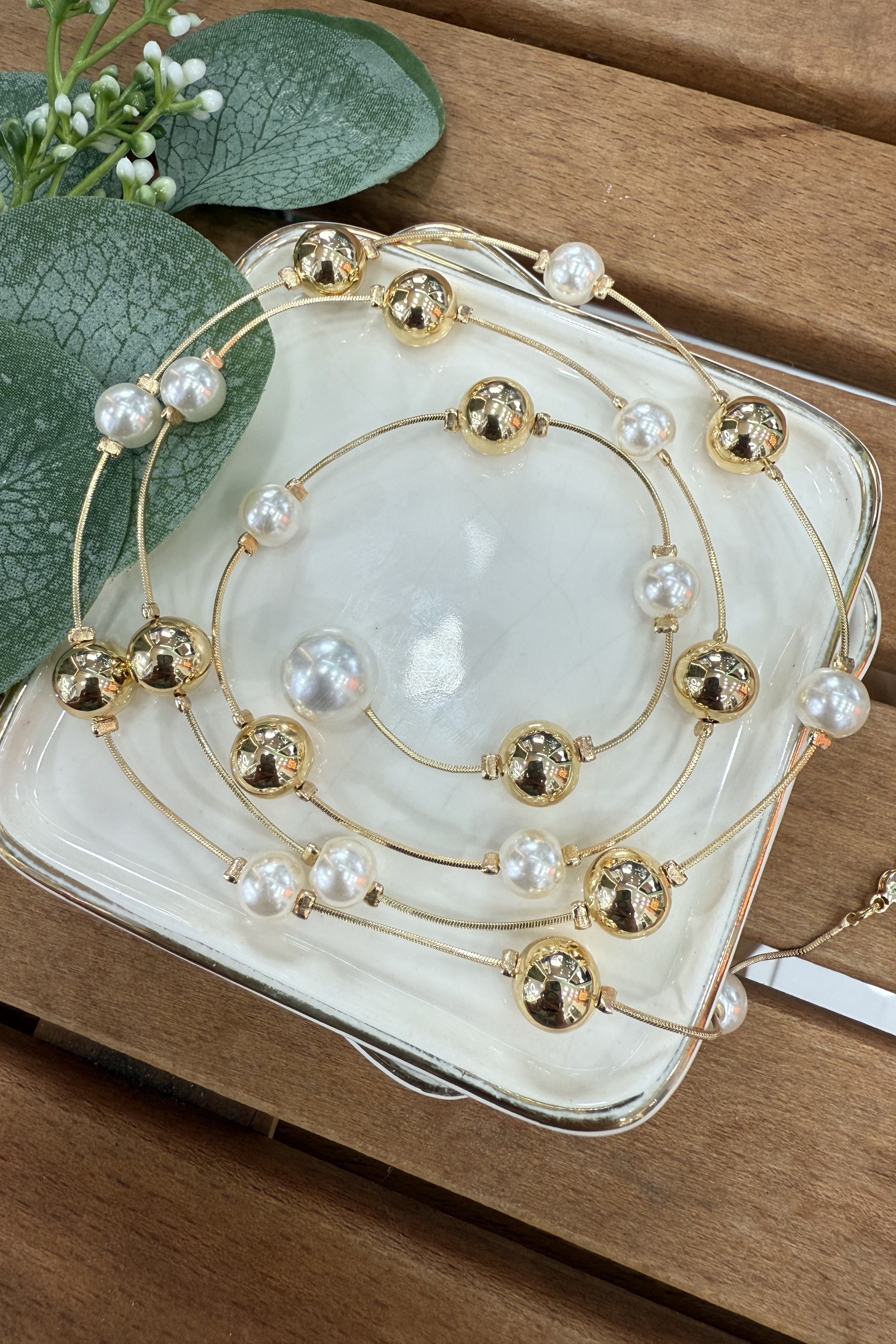 14K Altın Kaplama İnci & Gold Boncuk Kolye 78cm