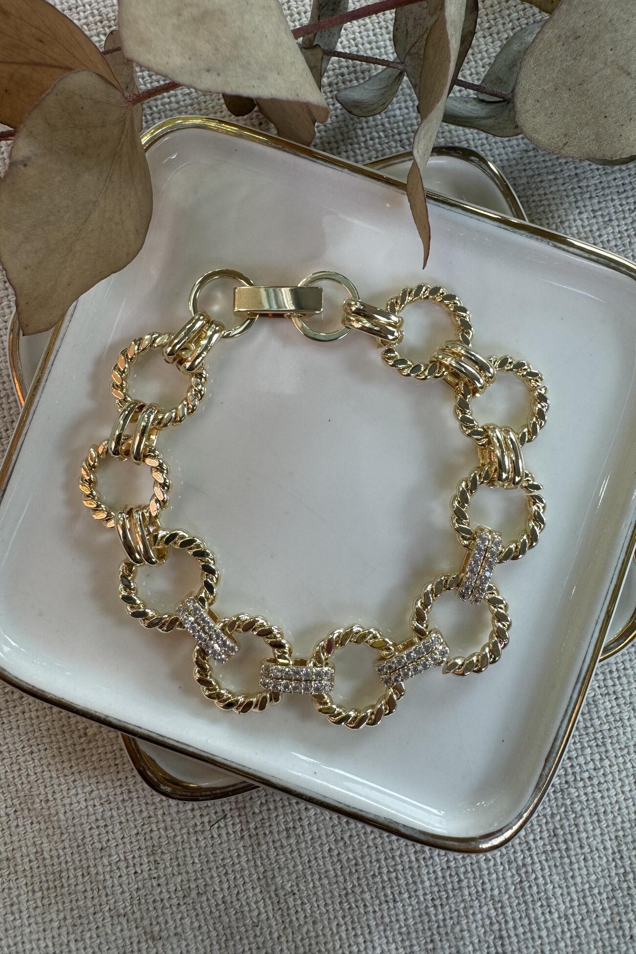 14K Altın Kaplama Örgülü Halka Bileklik 19cm