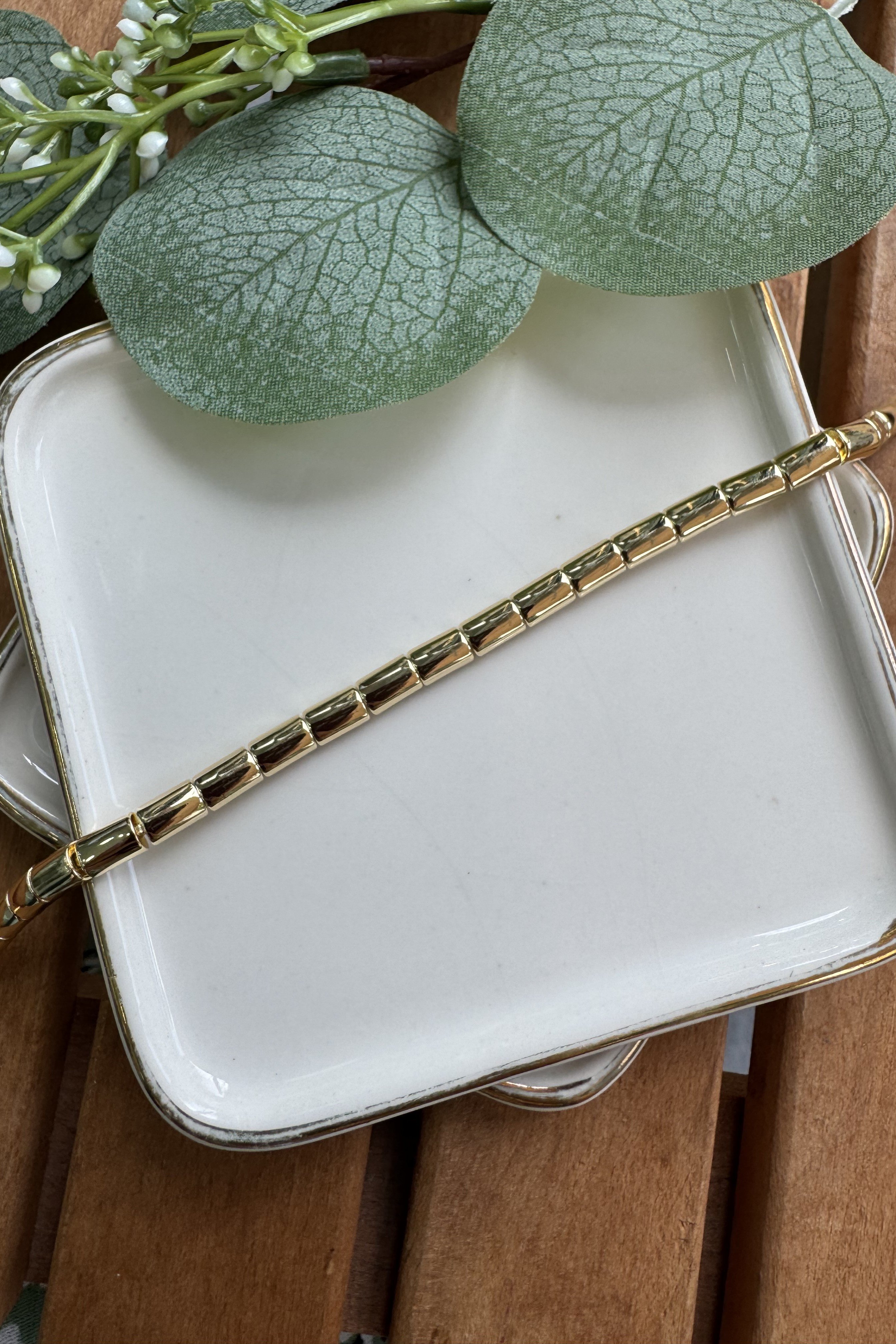 14K Altın Kaplama Düz Plakalar Bileklik 17+1cm
