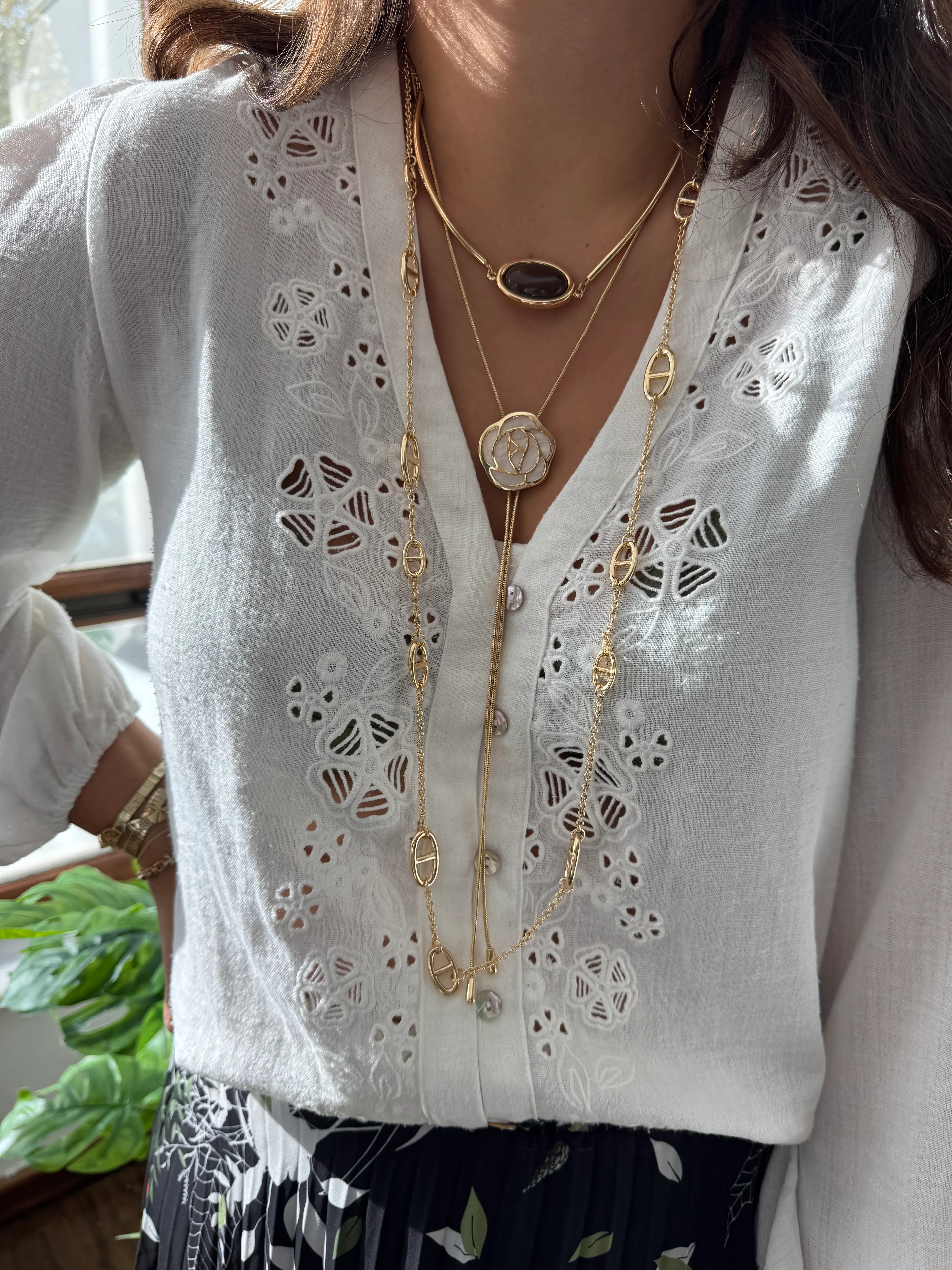 14K Altın Kaplama Sedeflİ Gül Asansörlü Kolye Gold&Rose 90cm