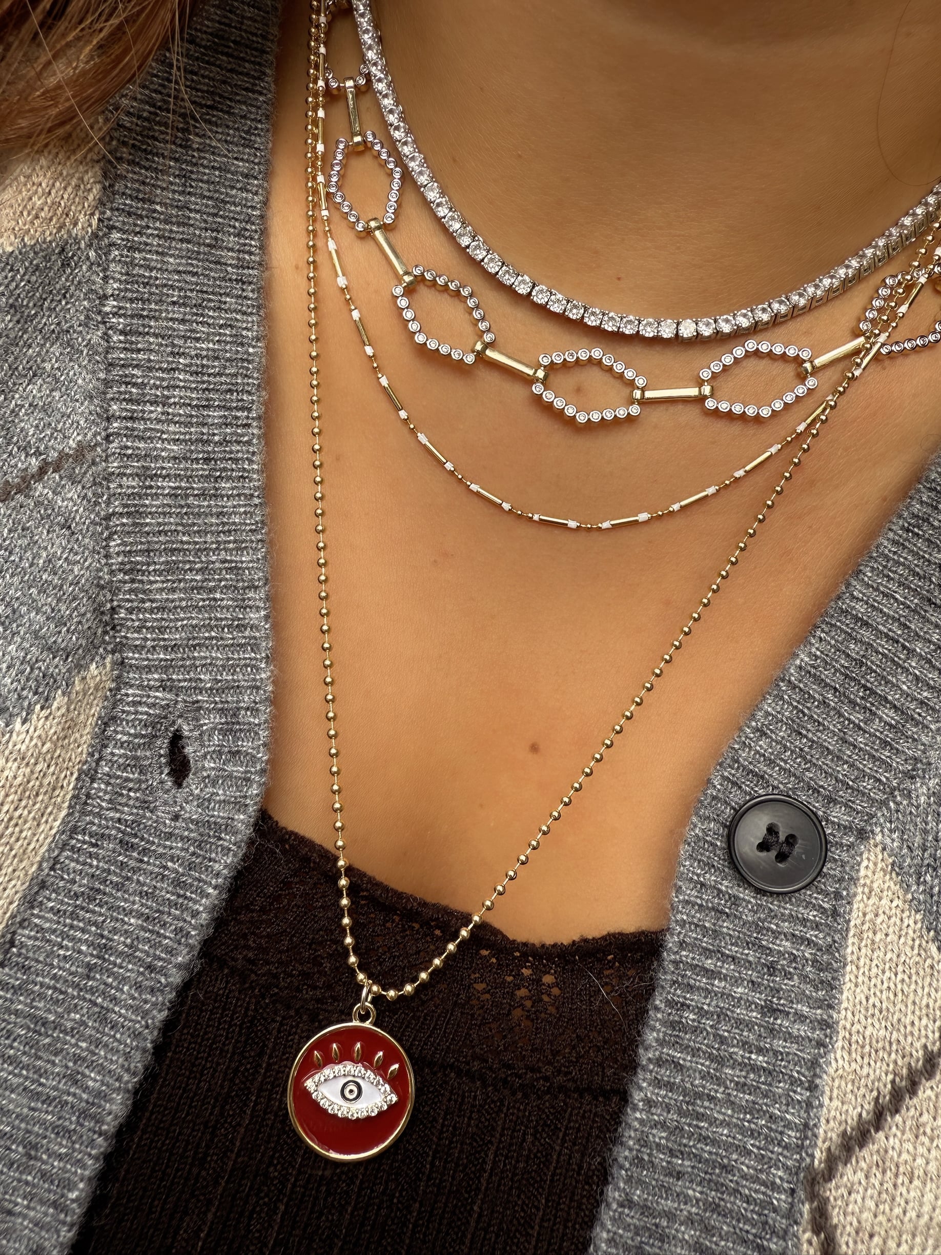 14K Altın Kaplama Silindir Beyaz Boncuk Geçişli Kolye 45+5cm