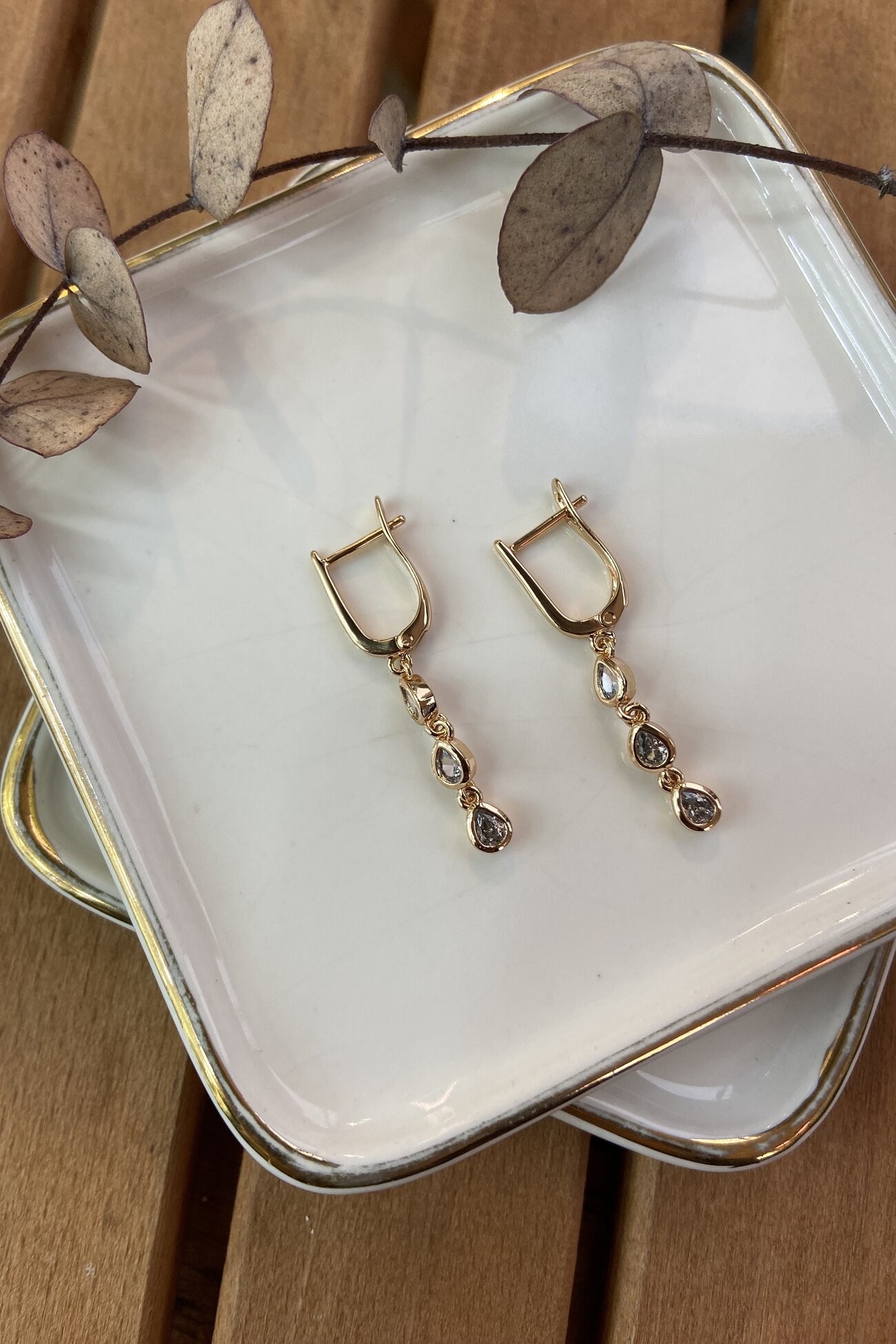 Özel Seri Sallantılı Damla Taş Küpe Rose Gold
