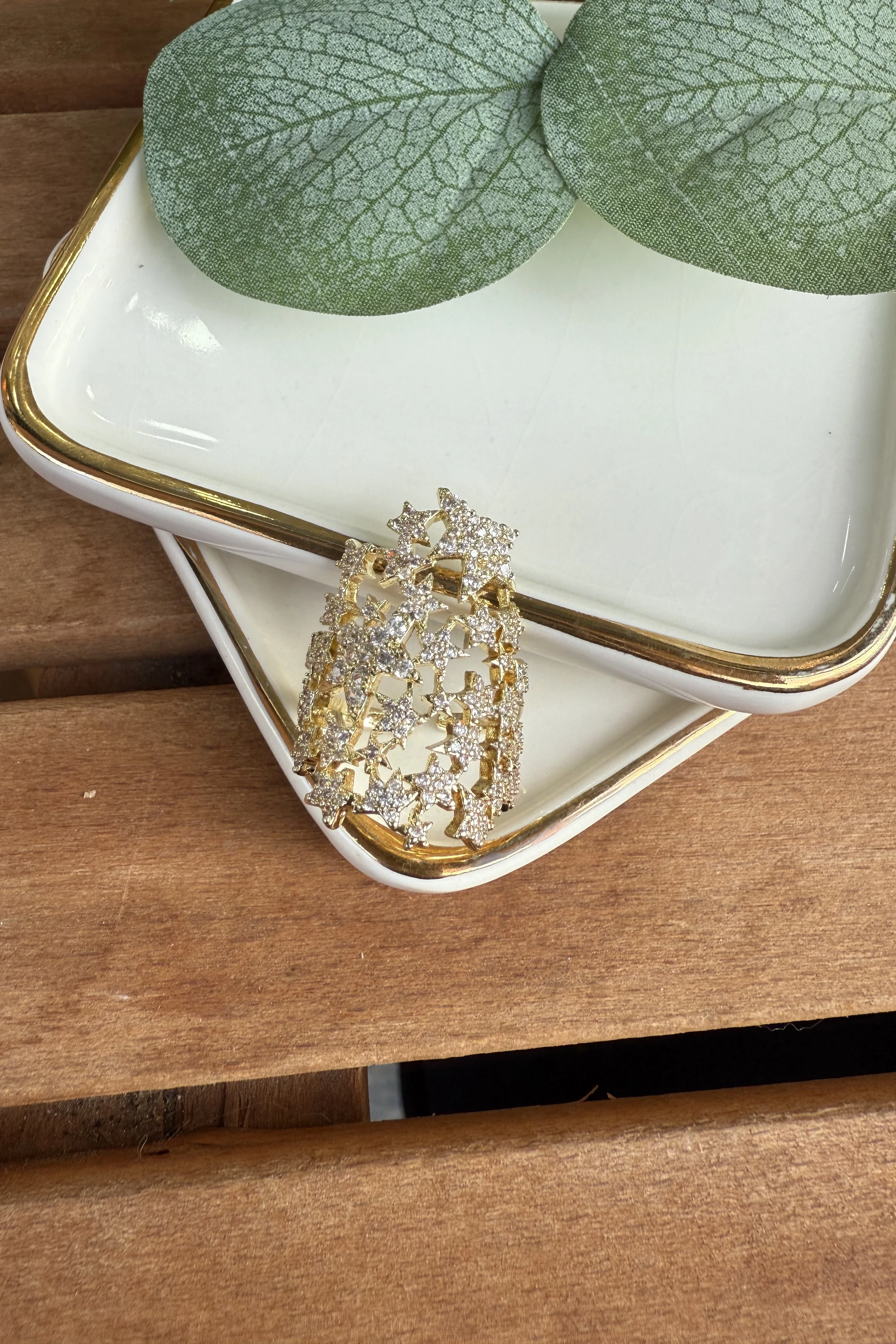 14K Altın Kaplama Taşlı Yıldızlar Tasarım Yüzük