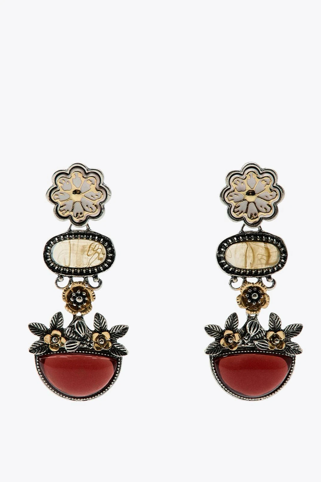 ZR Model Bordo Taşlı Vintage Küpe