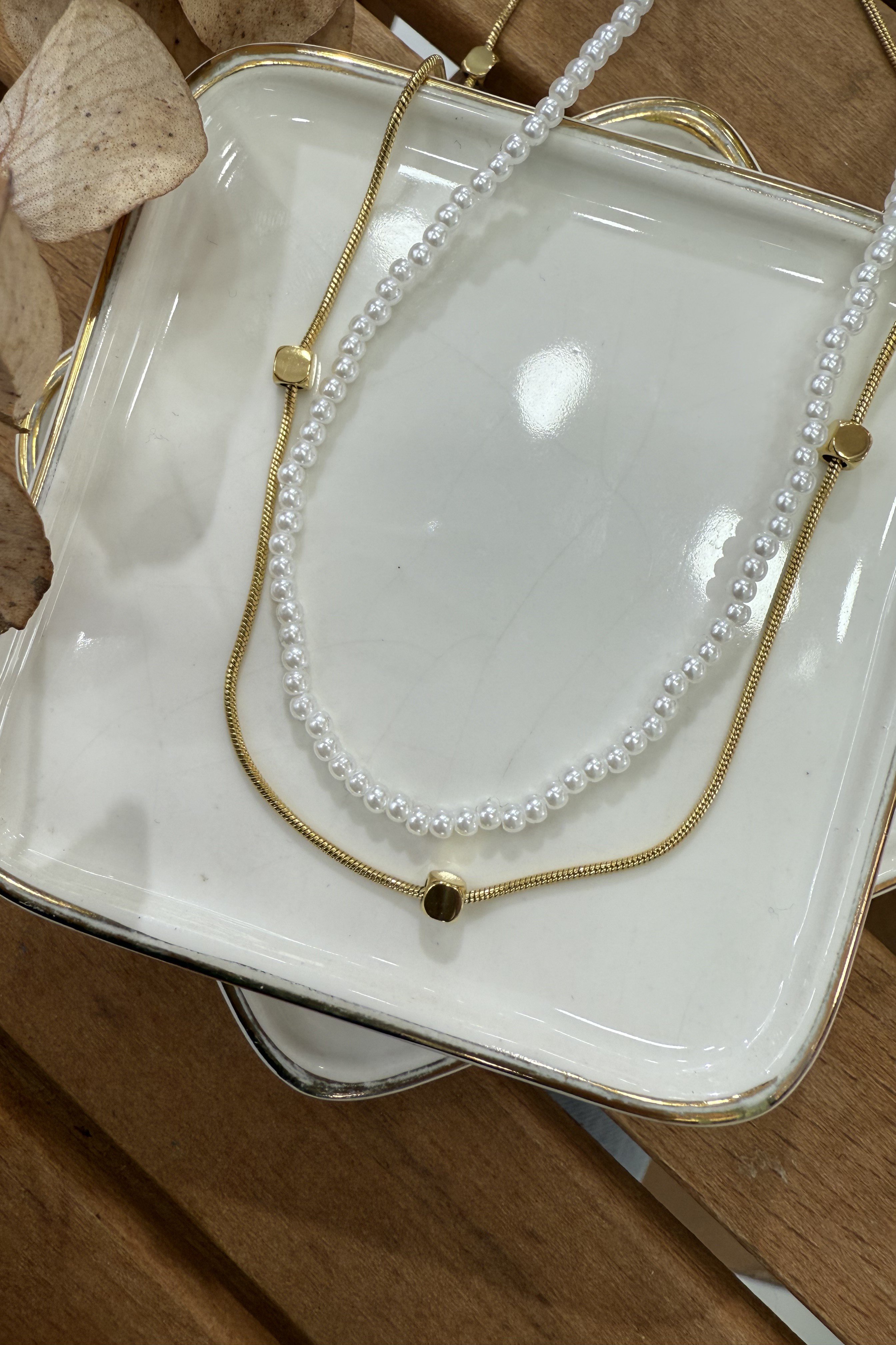 Çelik 2'li Minik İncili Kolye 44cm