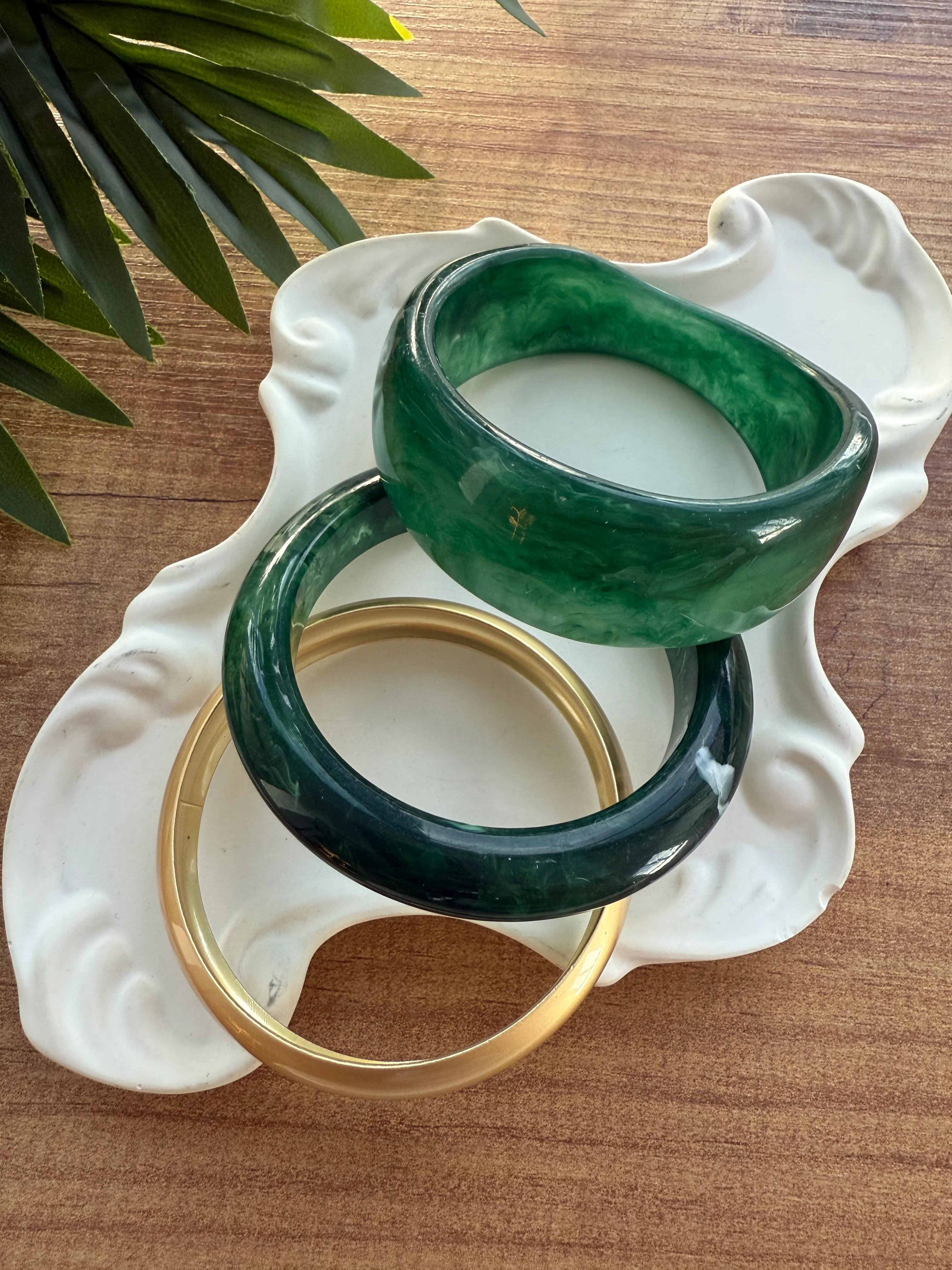 Yeşil Akrilik Yuvarlak Form 3'lü Bilezik Seti 6.8cm