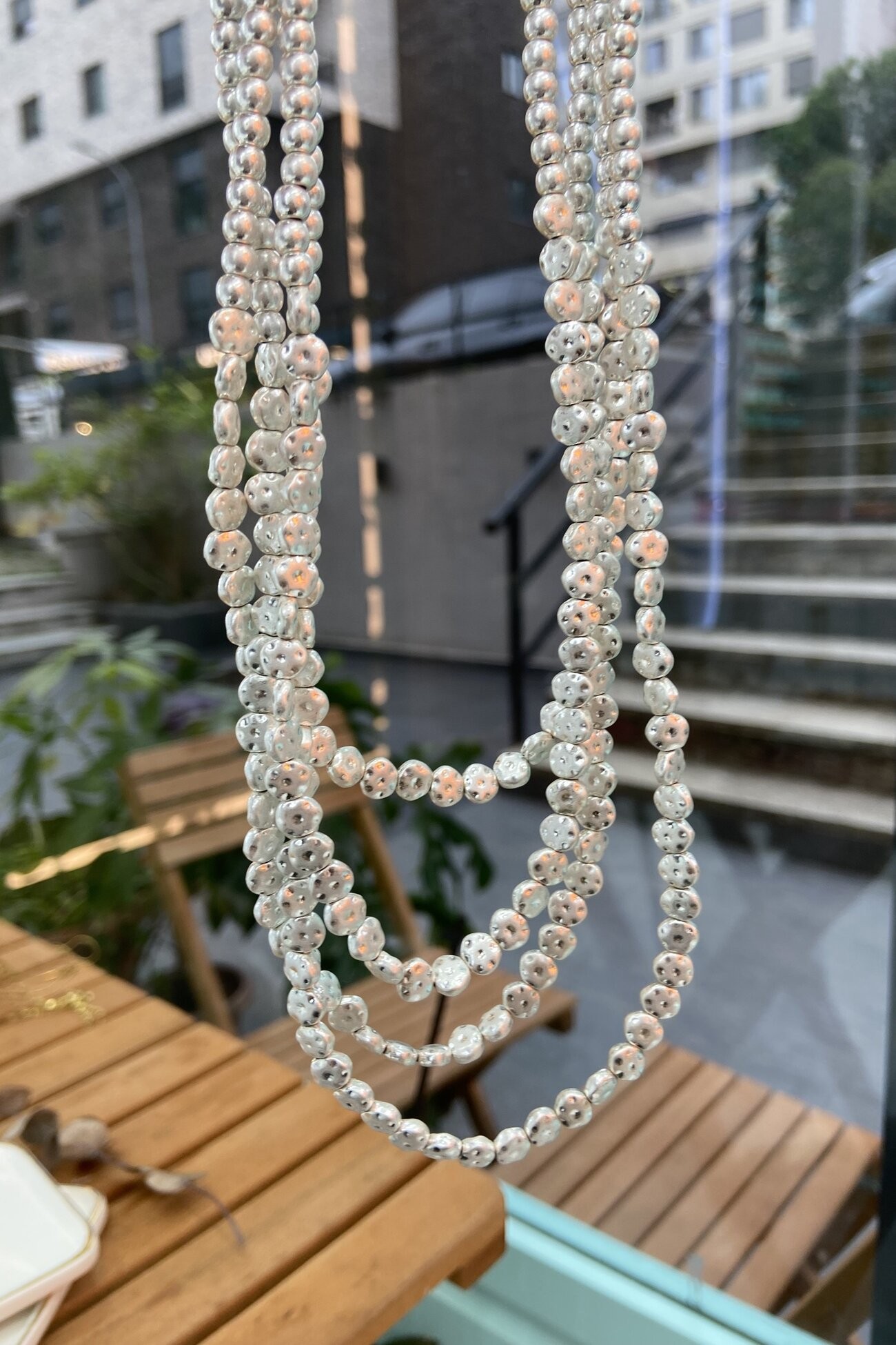 Mat Altın Kaplama Ezme Plakalı 4'lü Kombin Kolye Silver 51 cm