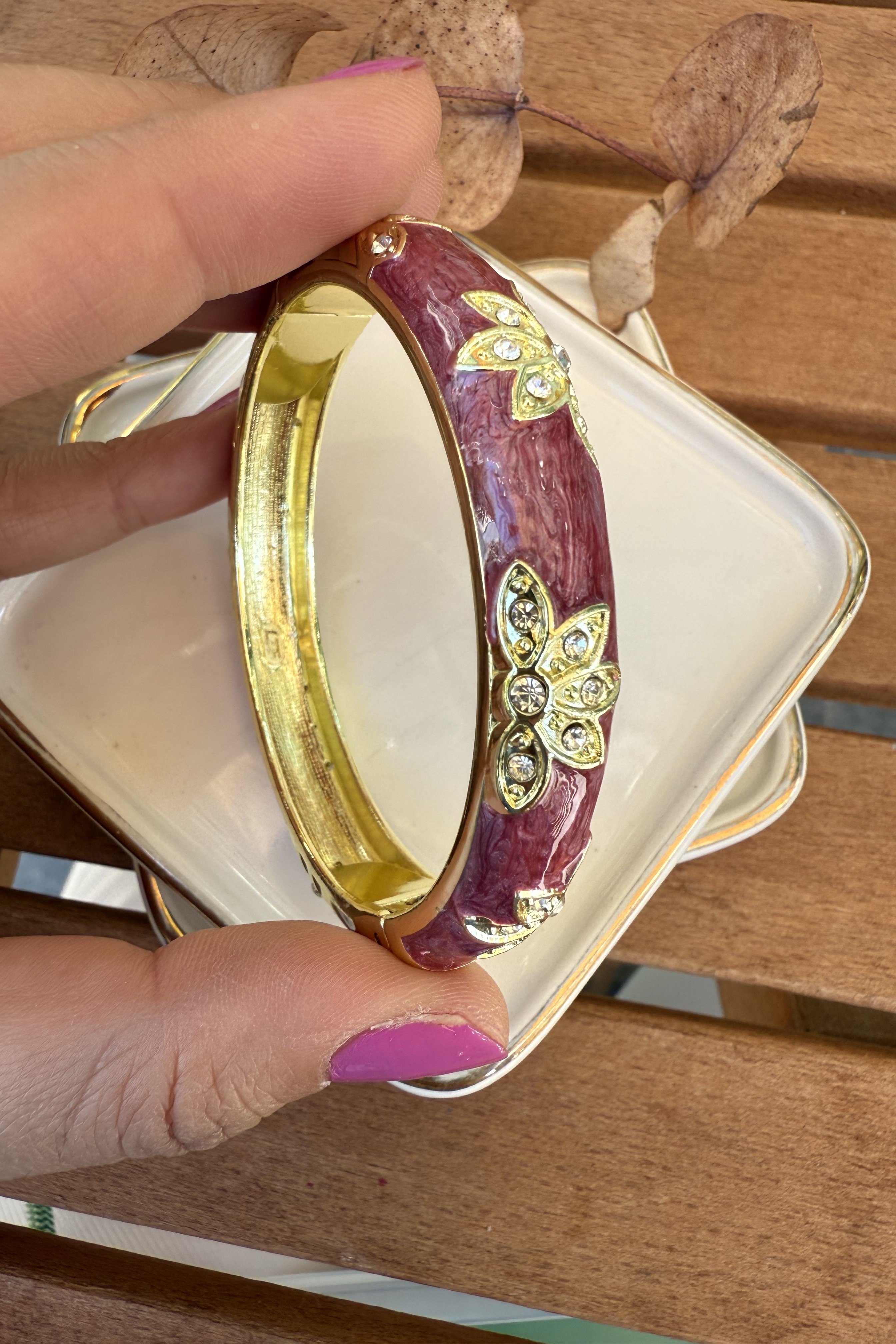 14K Altın Kaplama Orta Fuşya Aria Bilezik 6cm