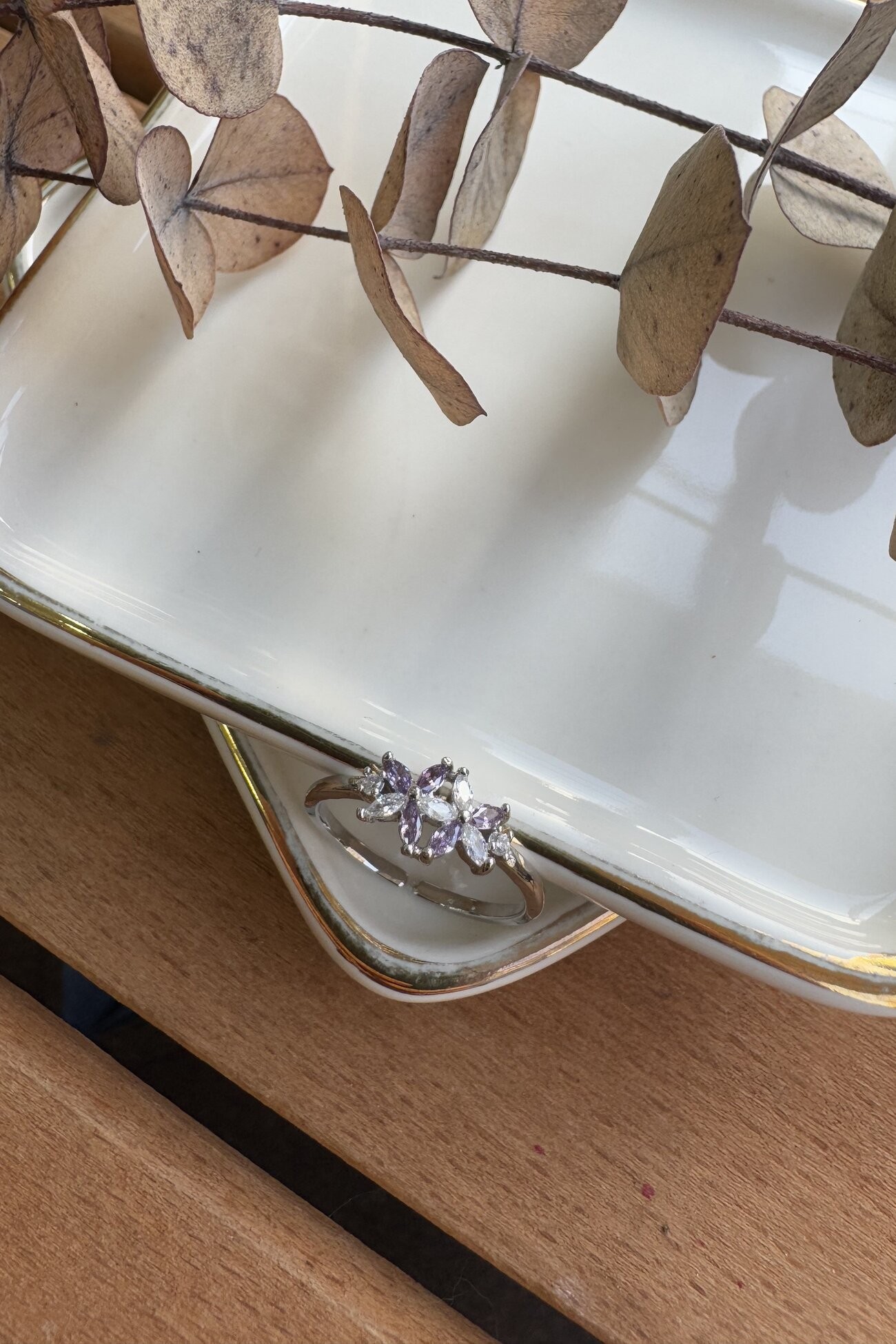 14K Altın Kaplama Büyük Çiçek Minimal Yüzük Silver