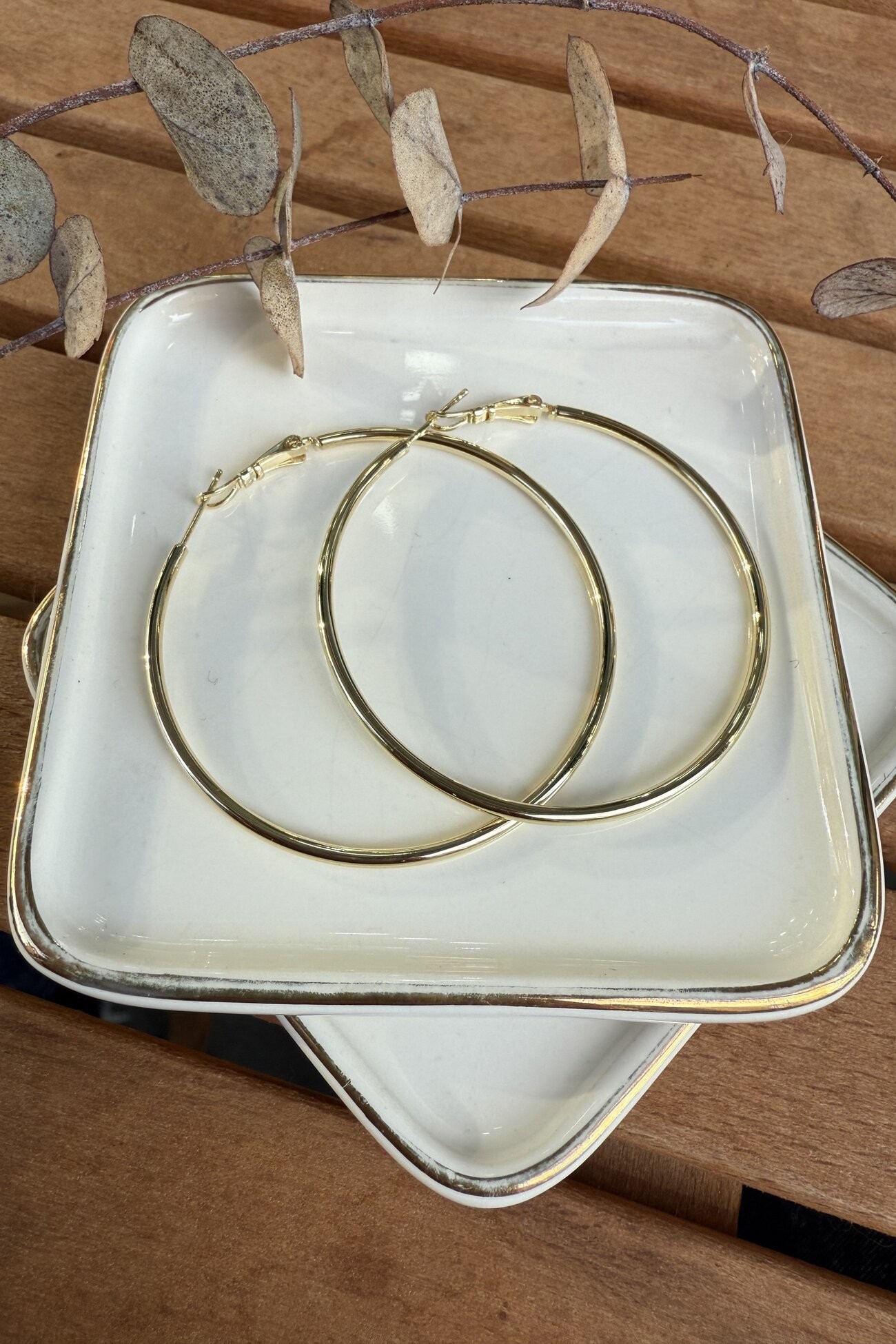 14K Altın Kaplama Basic Halka Küpe 5.5cm