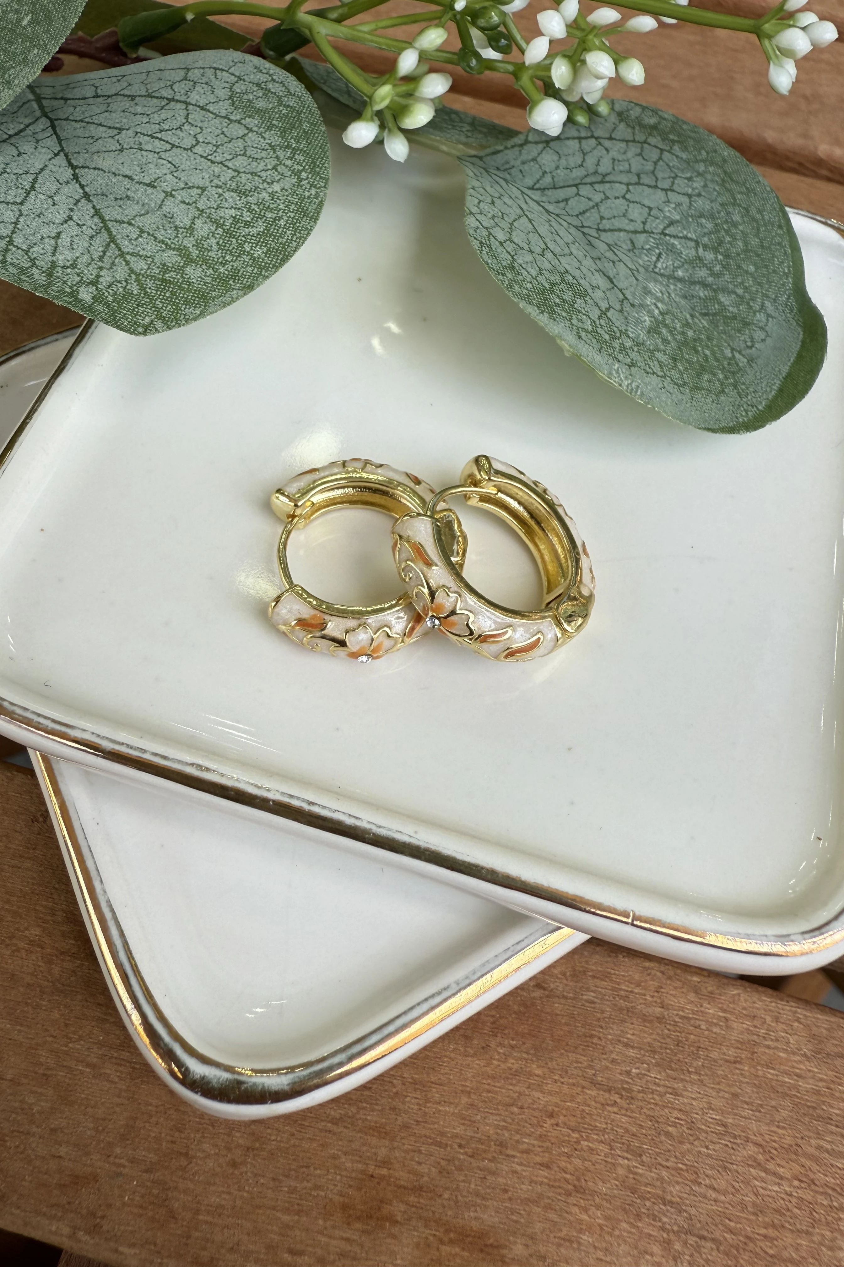 14K Altın Kaplama Somon & Krem Mineli Lisa Küpe