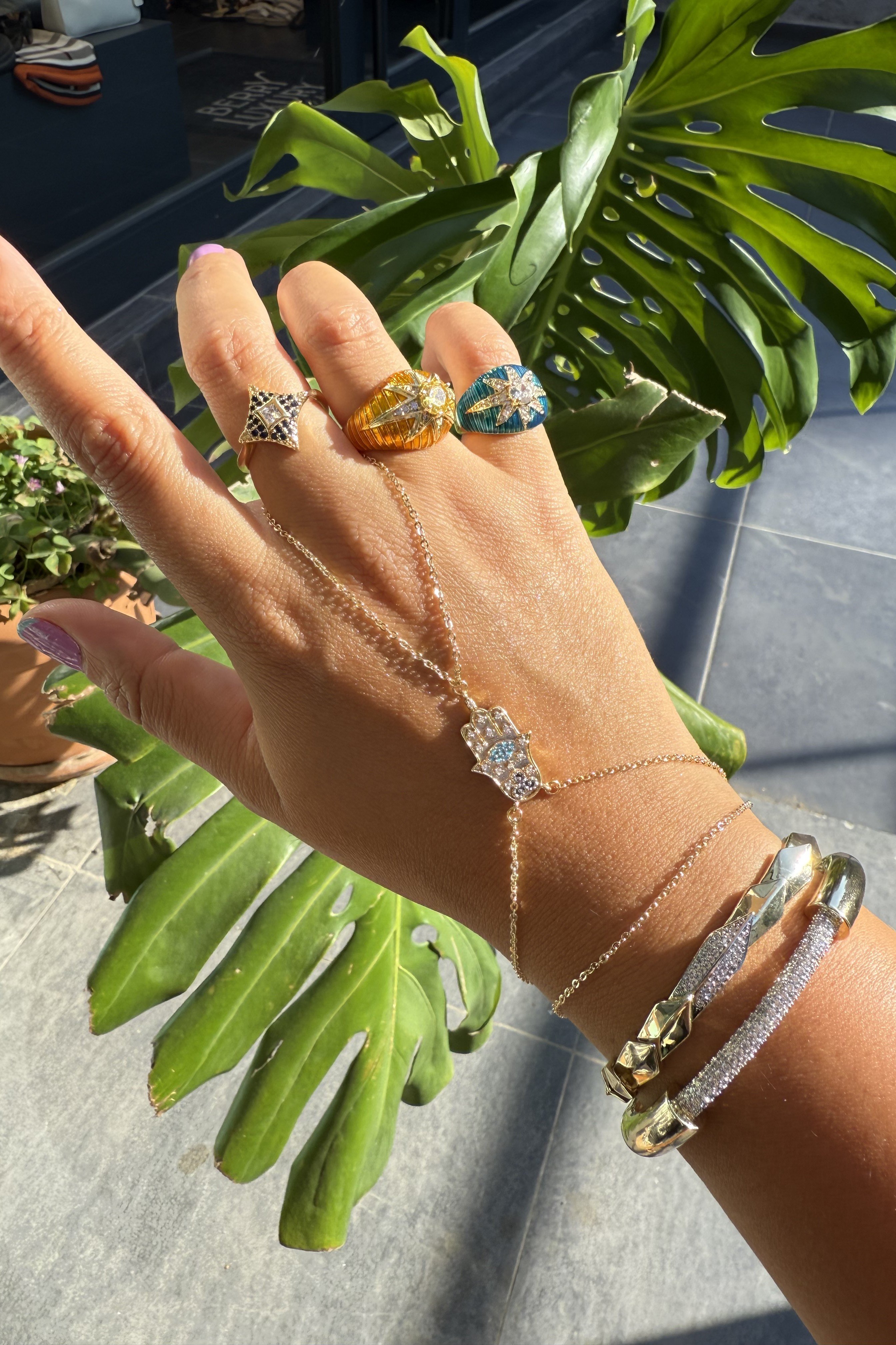 14K Altın Kaplama Taşlı Hamsa Şahmeran