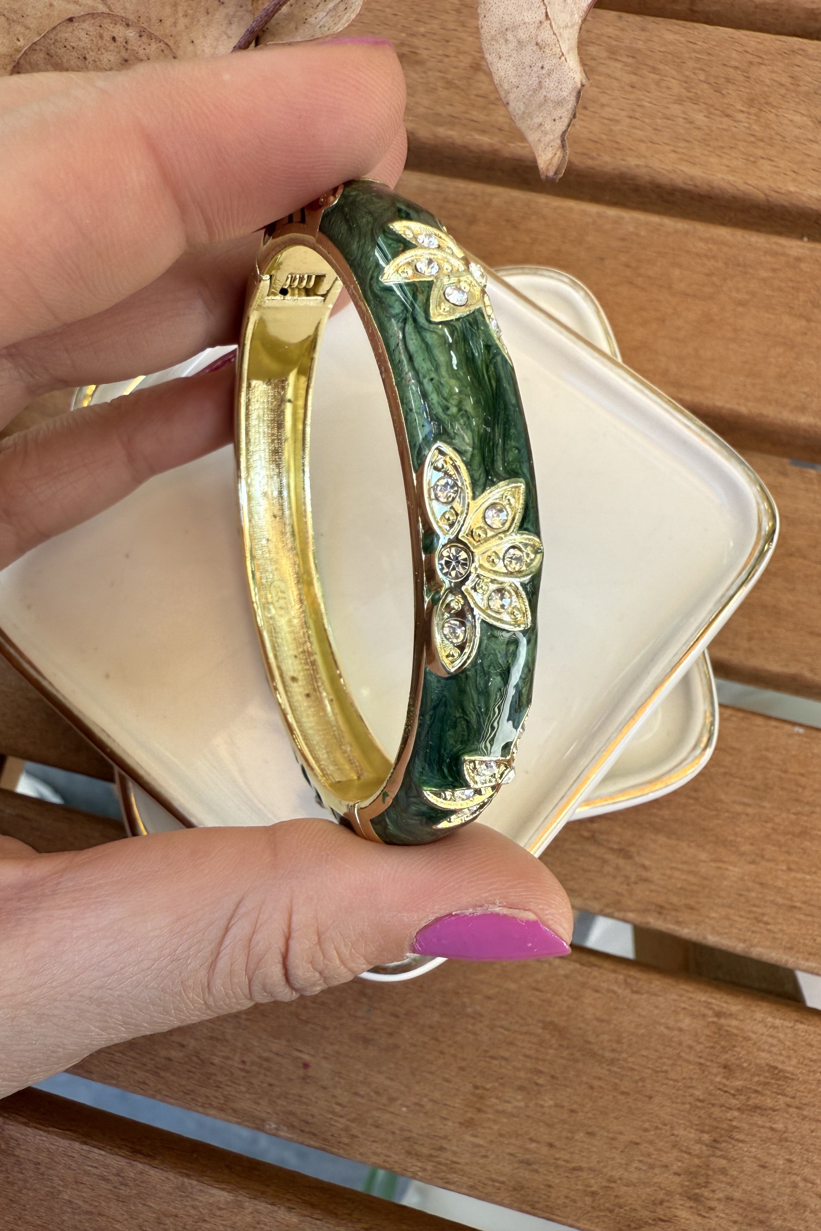 14K Altın Kaplama Orta Yeşil Aria Bilezik 6cm