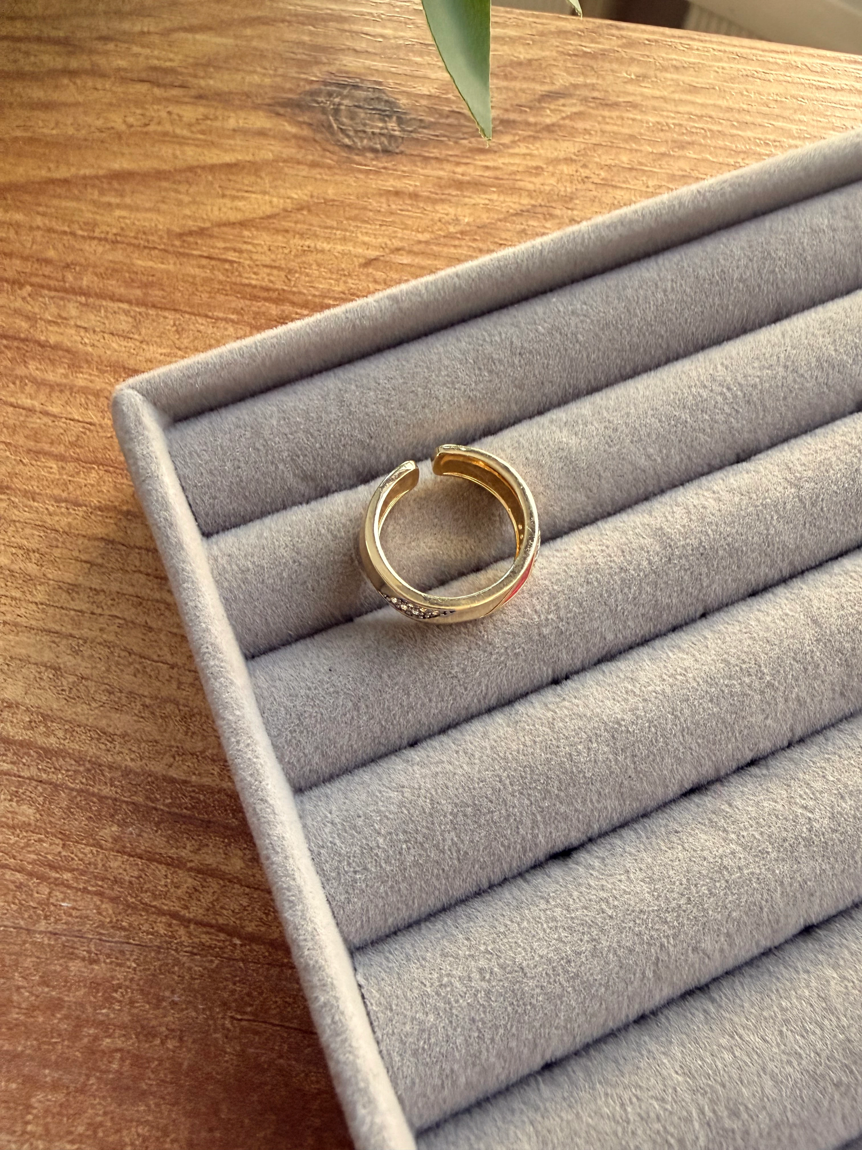 14K Altın Kaplama Pembe Mine, Taşlı Şerit Yüzük