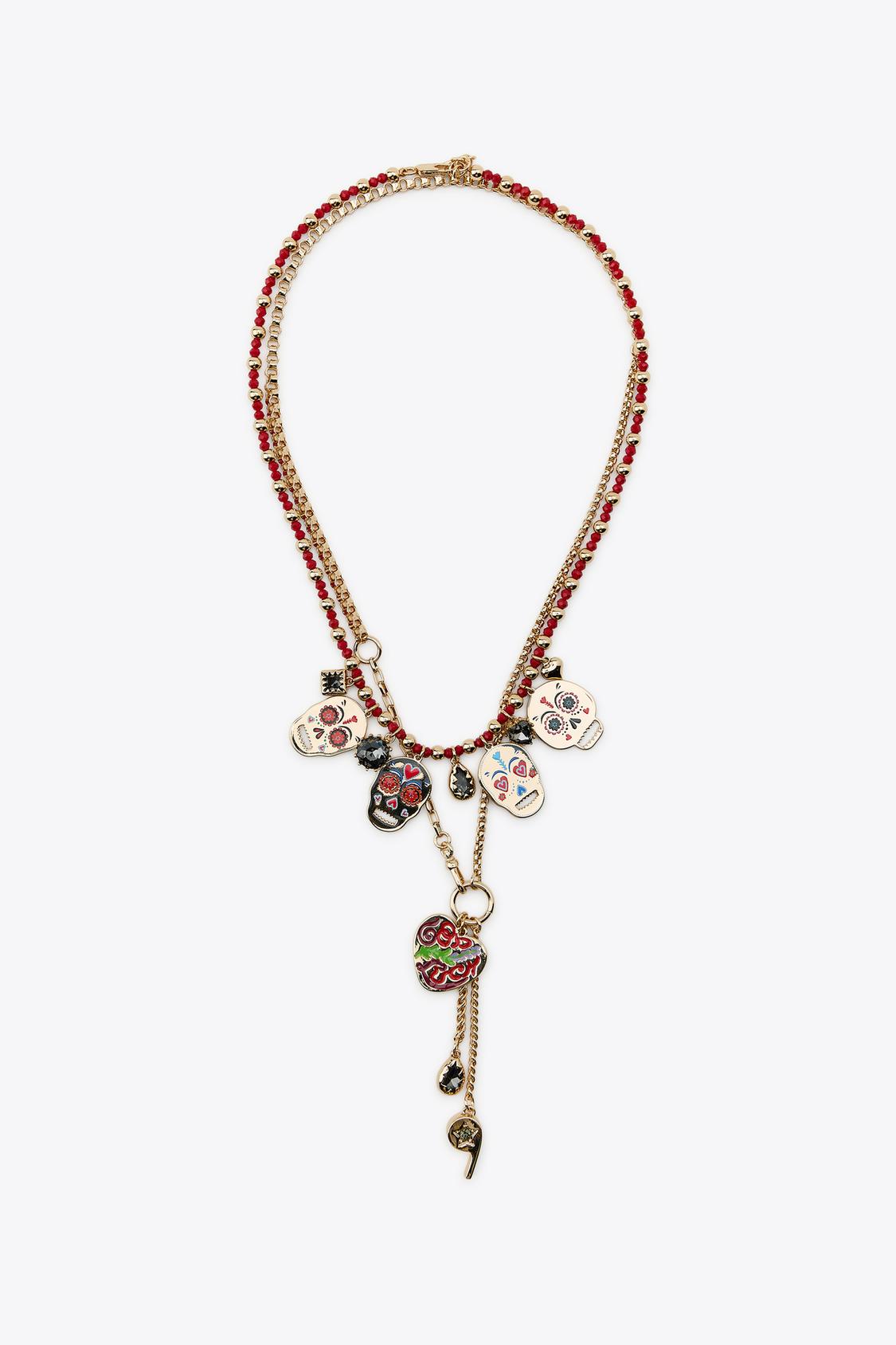 ZR Model Etnik Detaylı Kuru Kafa Motifli 2'li Kolye Seti (53-56cm)