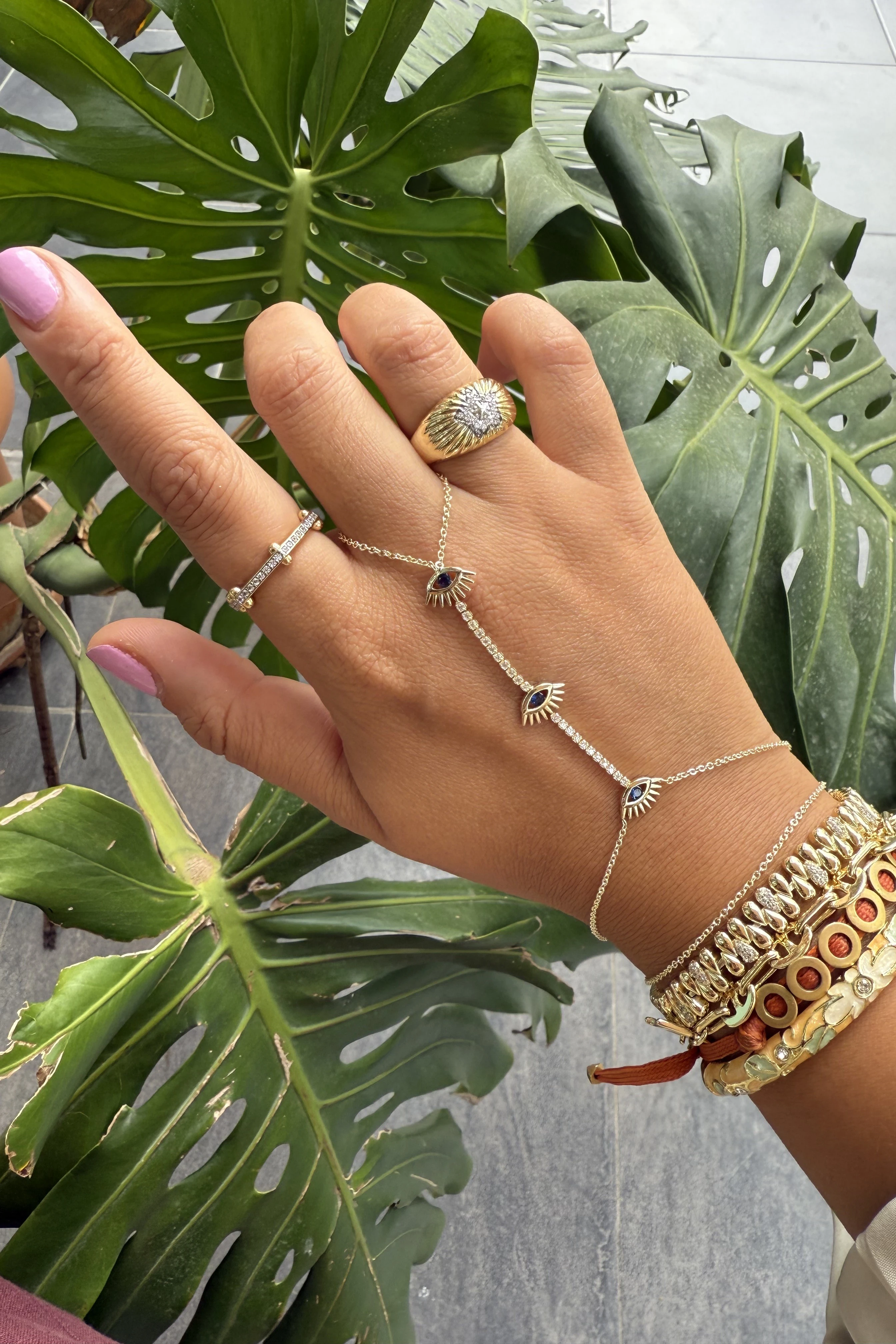 14K Altın Kaplama Lacivert Üçlü Kirpikli Göz Şahmeran