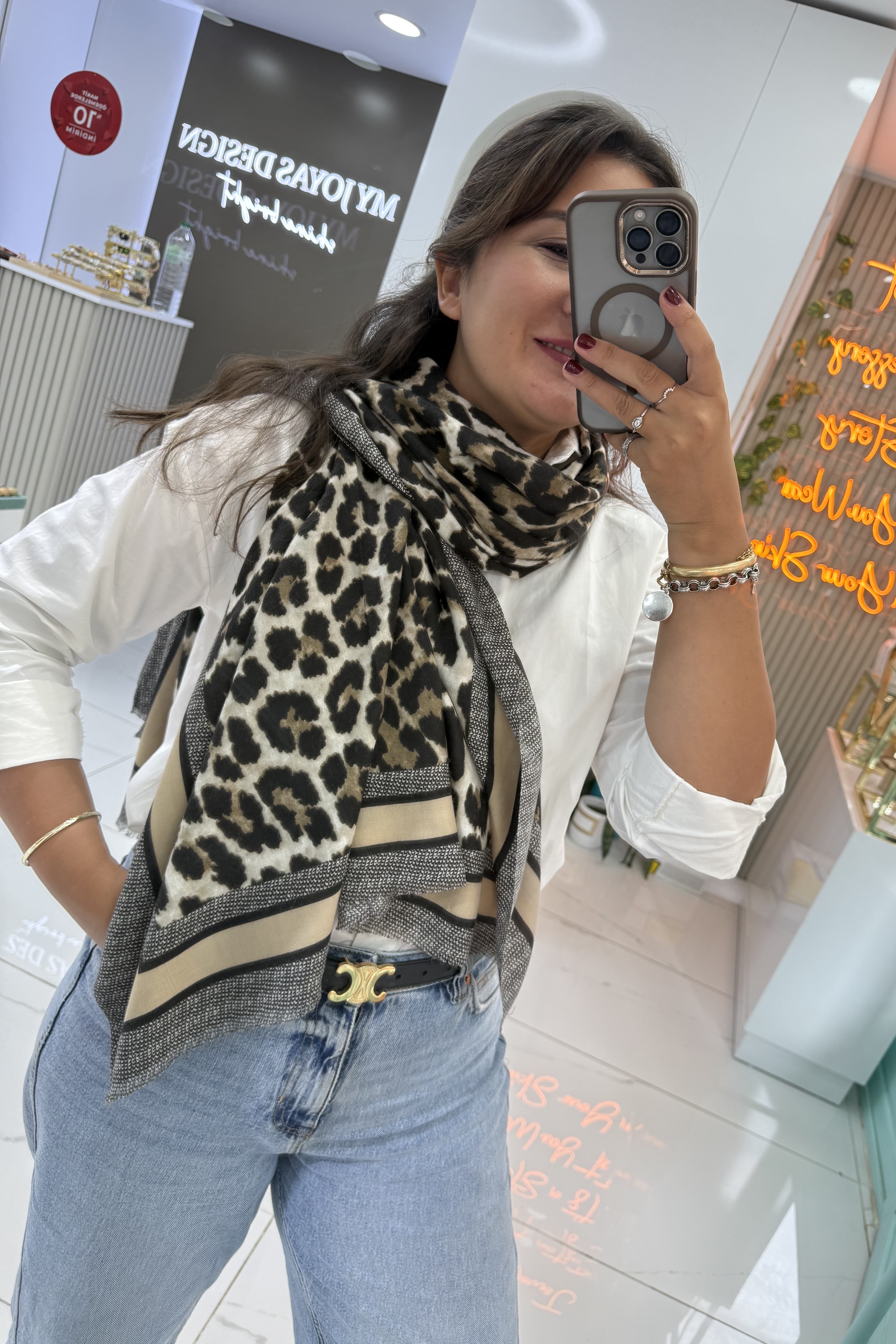 Leopar Desenli Vizon Şal