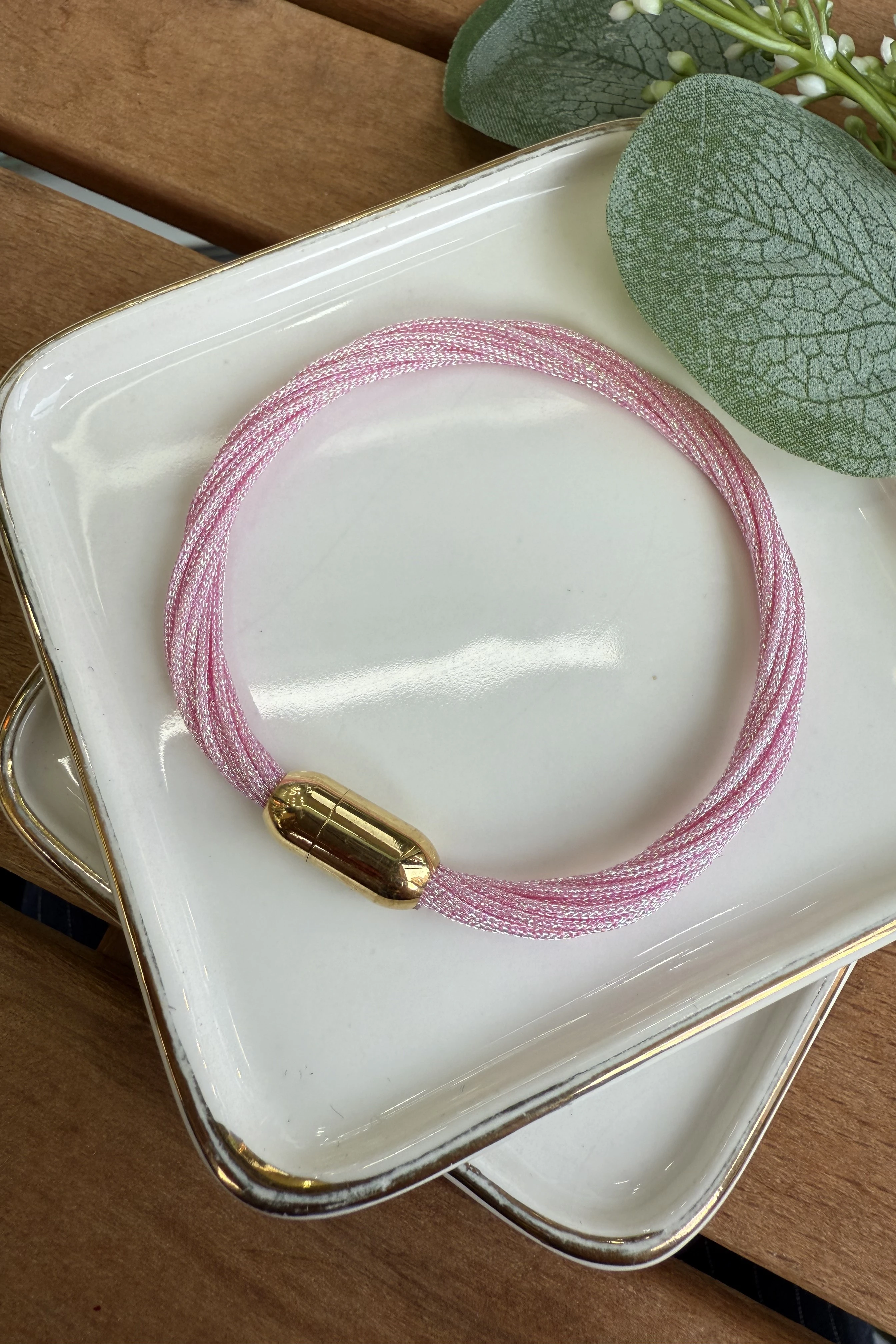 Çelik Pembe Parlak İpli Çoklu Mıknatıslı Bileklik 19cm