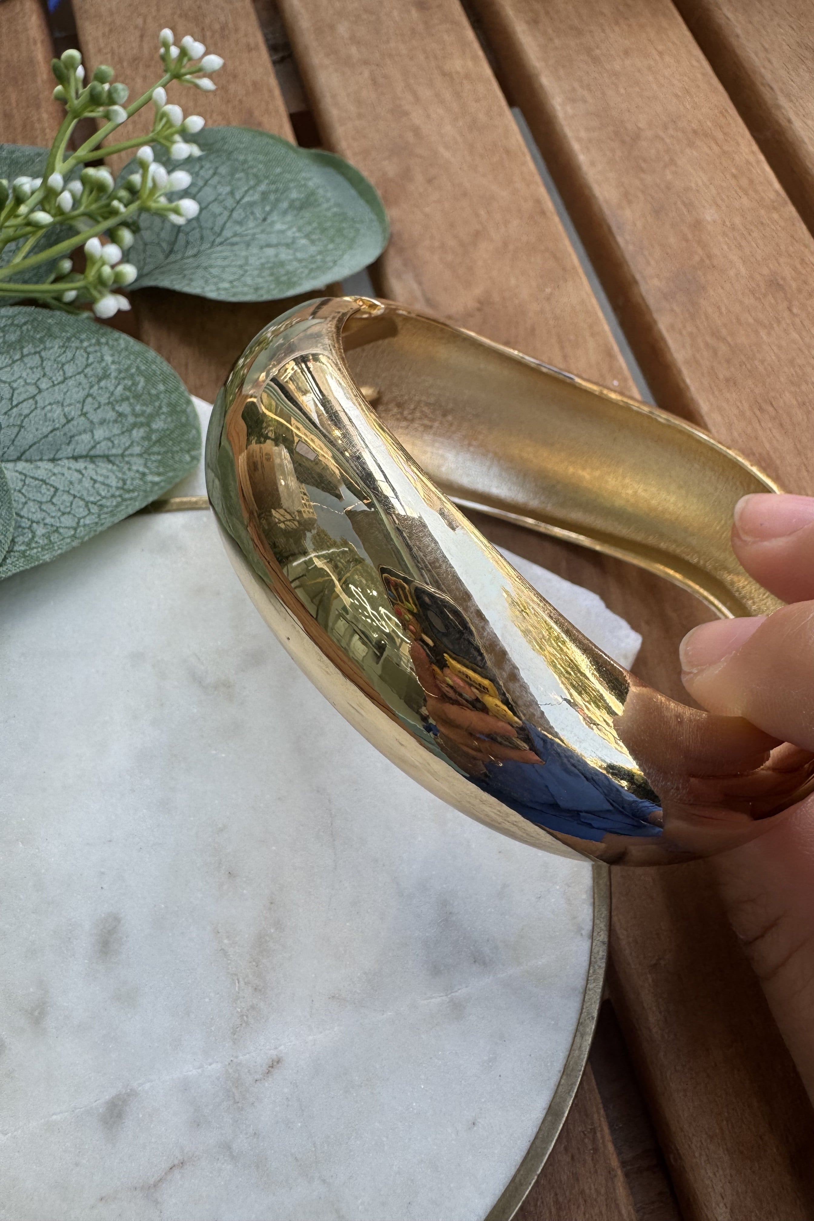 14K Altın Kaplama Eğimli Kalın Kelepçe Gold