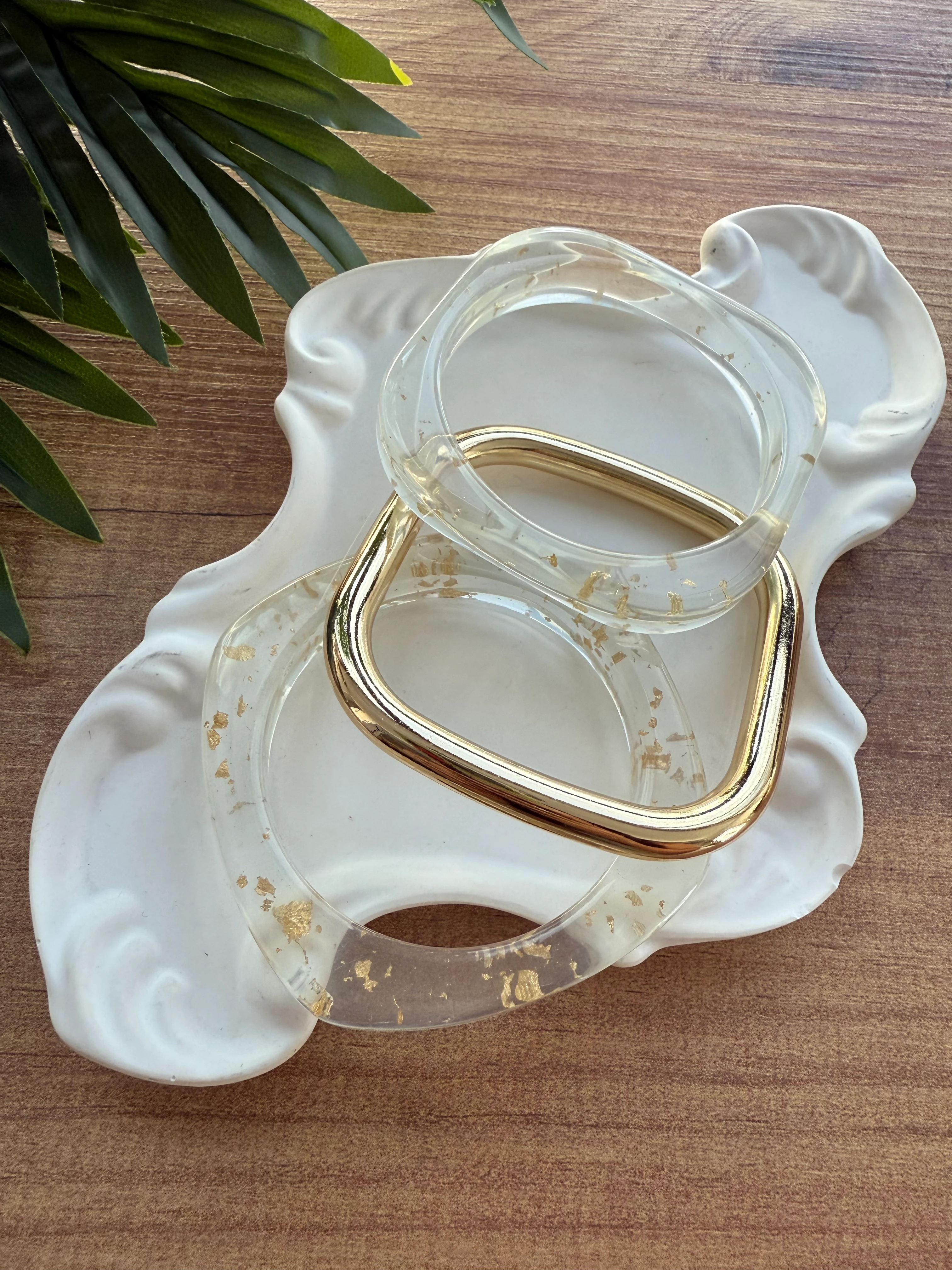 Saydam Akrilik Kare Form 3'lü Bilezik Seti 6.5cm