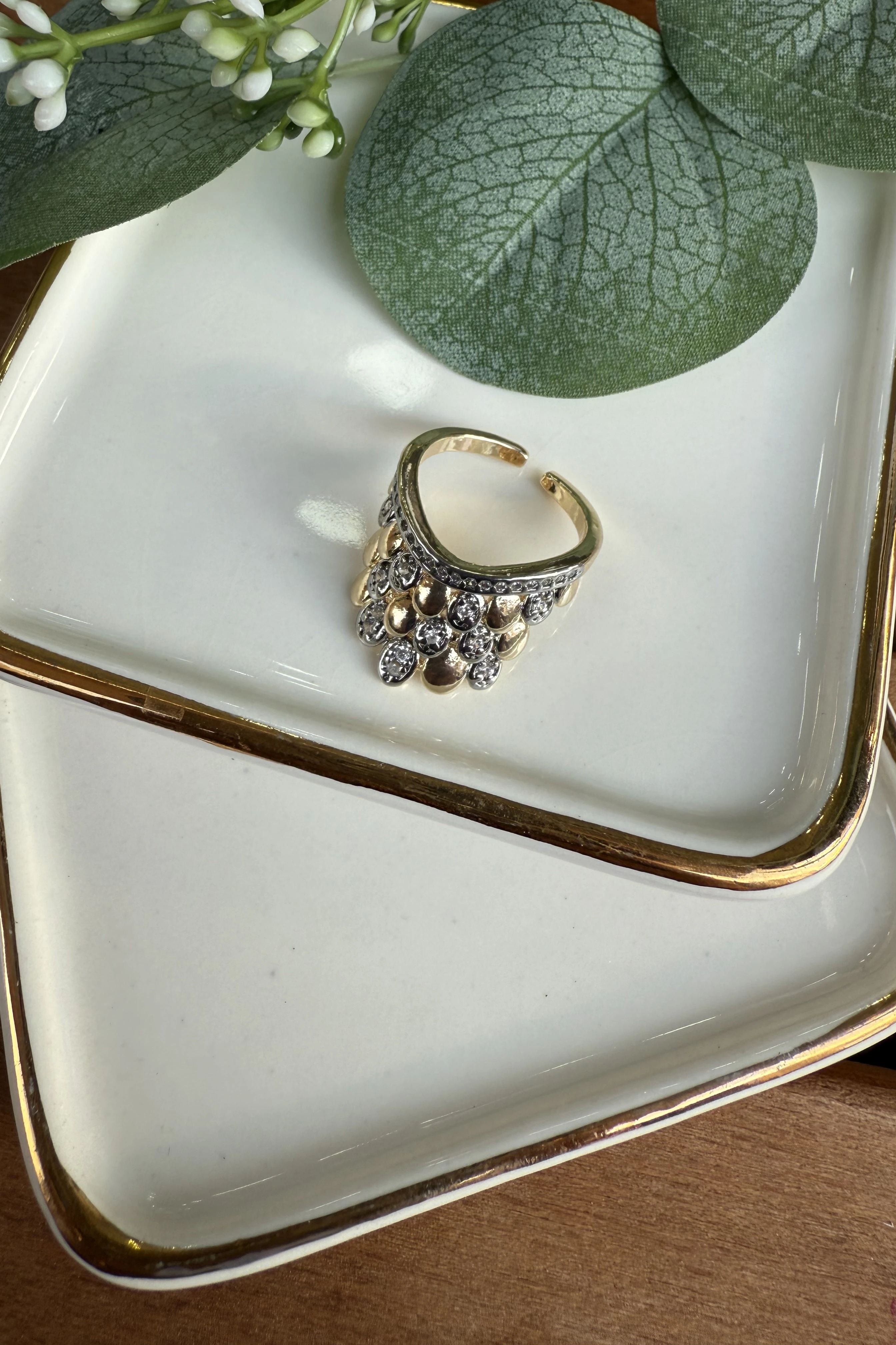 14K Altın Kaplama Balık Pulu Taşlı Yüzük