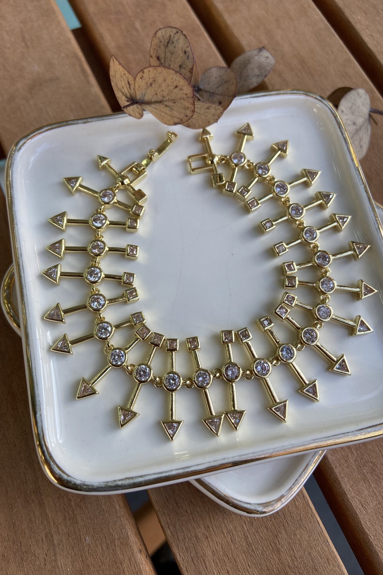 14K Altın Kaplama Tasarım Oklar Bileklik 19cm