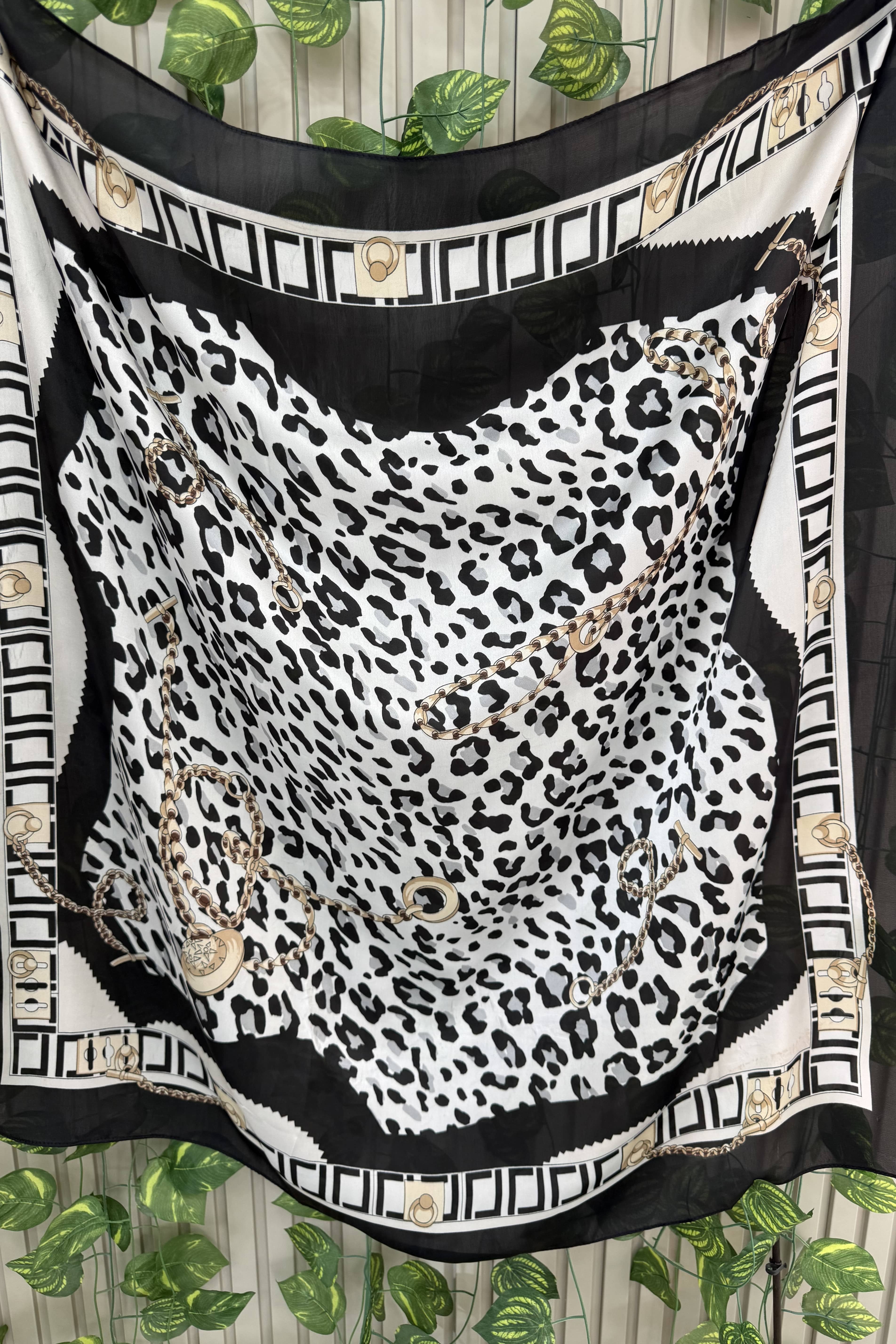 Siyah Leopar Fular 90*90cm
